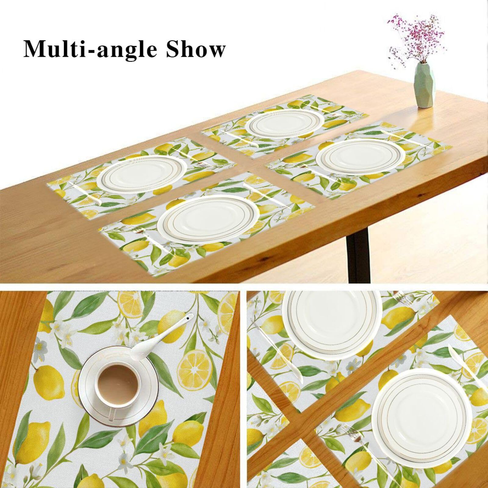 Juego de 6 manteles individuales de flores de limón lavables, antideslizantes, resistentes al calor, para el hogar, cocina, comedor, fiesta, 12 x 45 cm