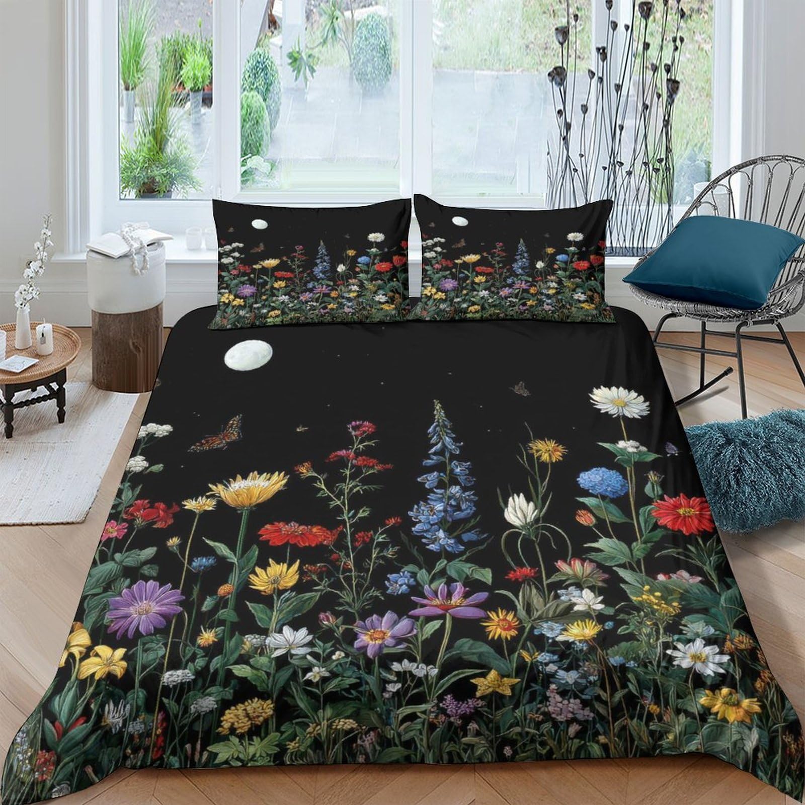Ctjqhvkz Style-9 3D Printed Botanical Night Fitted Sheet Microfiber Soft Floral Meadow Bed Cover For Bedroom Guest Room Mattress Protection Single（135X200cm）