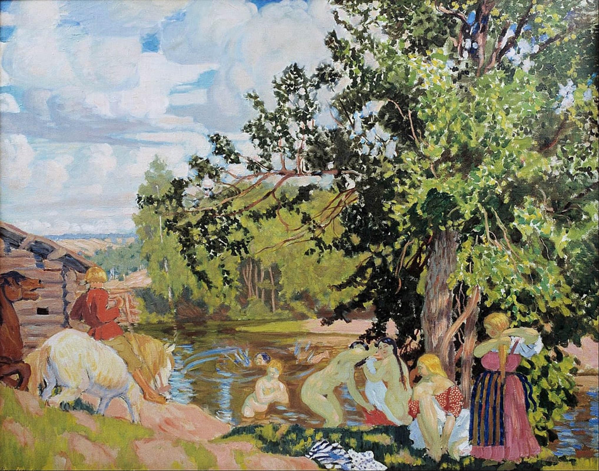 ARTXLXXBN Famous Print Painting Colorful Art Print the Bath by Boris Mikhailovich Kustodiev Canvas Art Decorations for Home Decor 60x90cm