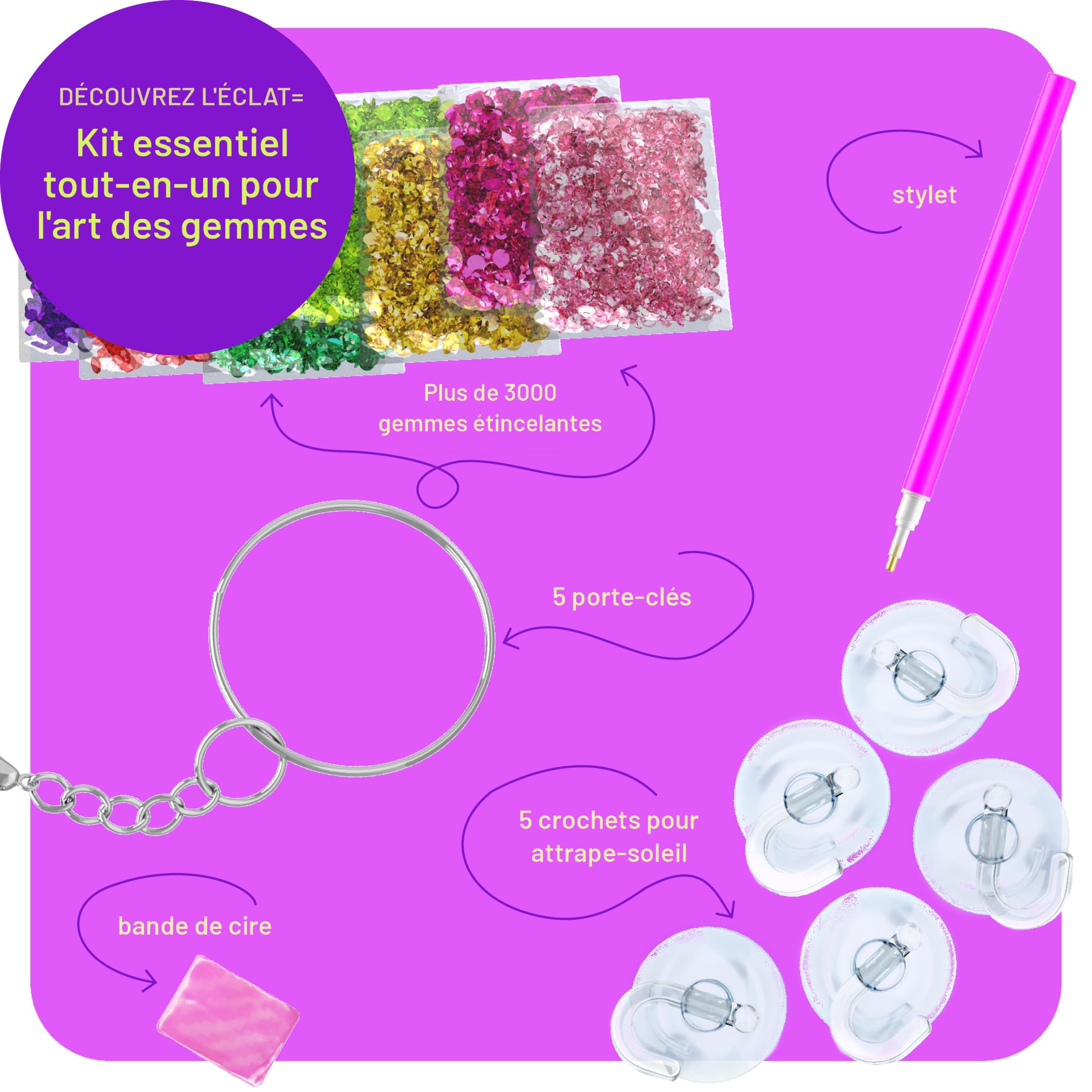 Kit 6 Marque-pages Peinture Diamant DIY - Avec Pendentifs Cristal, Activité Créative Pour Filles, Cadeau Anniversaire