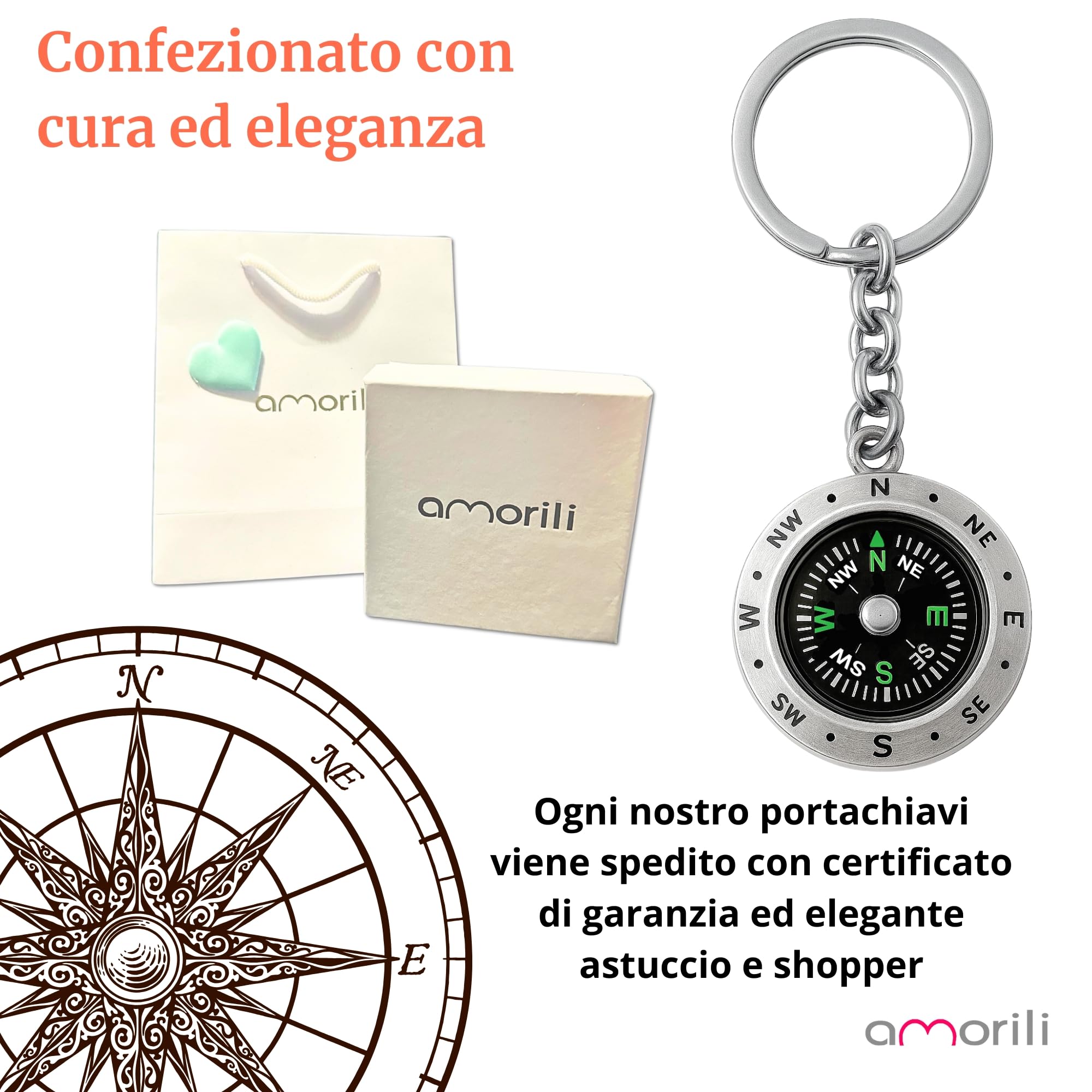 Portachiavi Uomo con Bussola Marinara in Acciaio Inossidabile – Idea Regalo Nautica – Accessorio Elegante per Marinaio, Viaggiatore, Amante del Mare - prt0187