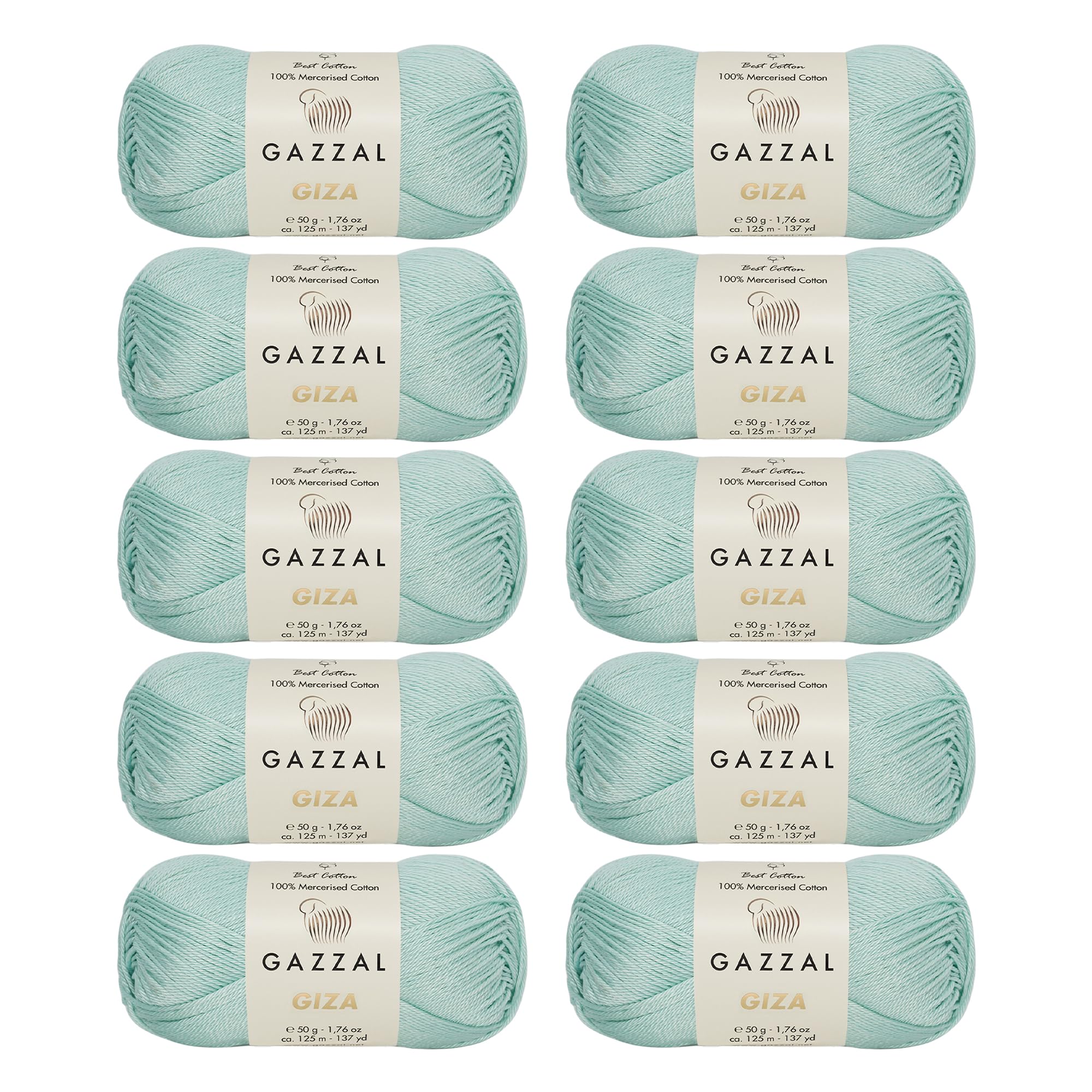 Gazzal Giza, 100% cotone mercerizzato, 50 g, 125 m, morbido, fine 2, verde chiaro, confezione da 10