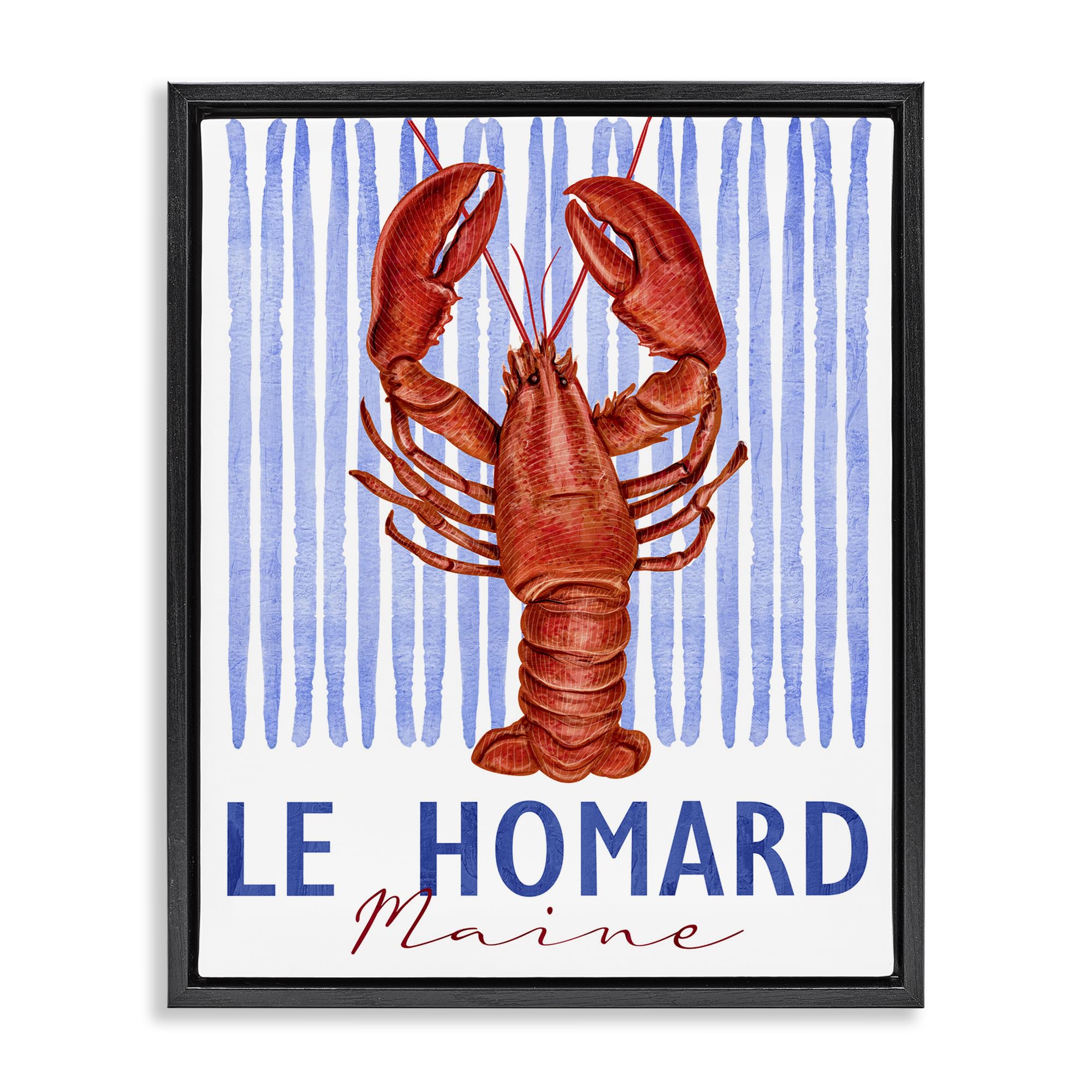 Stupell Industries 'Le Homard Nautical Stripes', Floating Frame Canvas Art, Black, 25 x 31 Inches, Easy to Hang and Sturdy, Made in USA, by Kim Allen