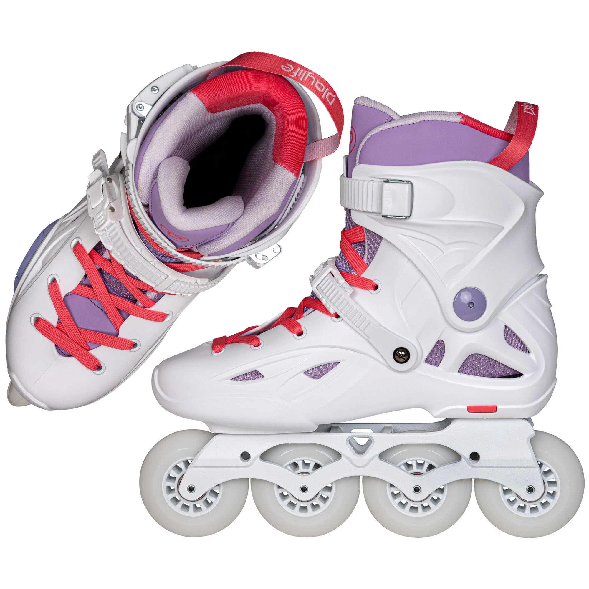 Playlife Imperial 80 Violet Inline Skate – Urban Hardboot Skates für Damen & Herren mit Aluminium-Schiene Gr. 37-46, 4x80mm 85A Rollen & ABEC 9 Kugellager in weiß/violett
