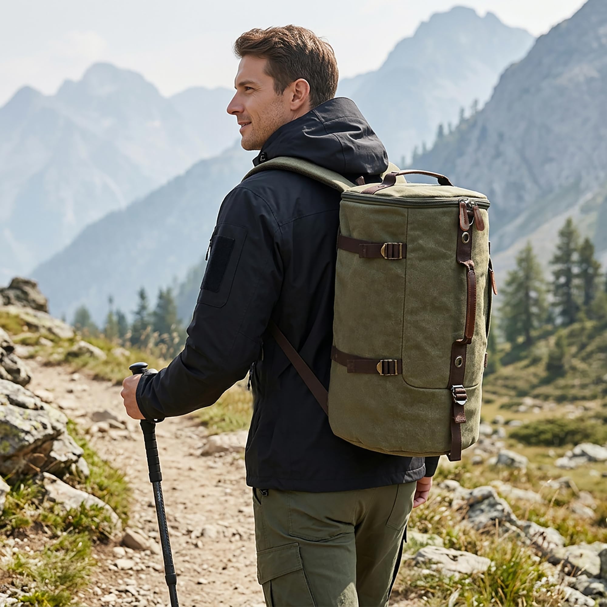Vintage Mochilas Hombre Alta Capacidad Convertible Bolsa de Viaje con Compartimento Oculto para Senderismo Cámping Al Aire Libre Montañismo Lienzo Hombre Fin de Semana Bolsa Hombro Verde