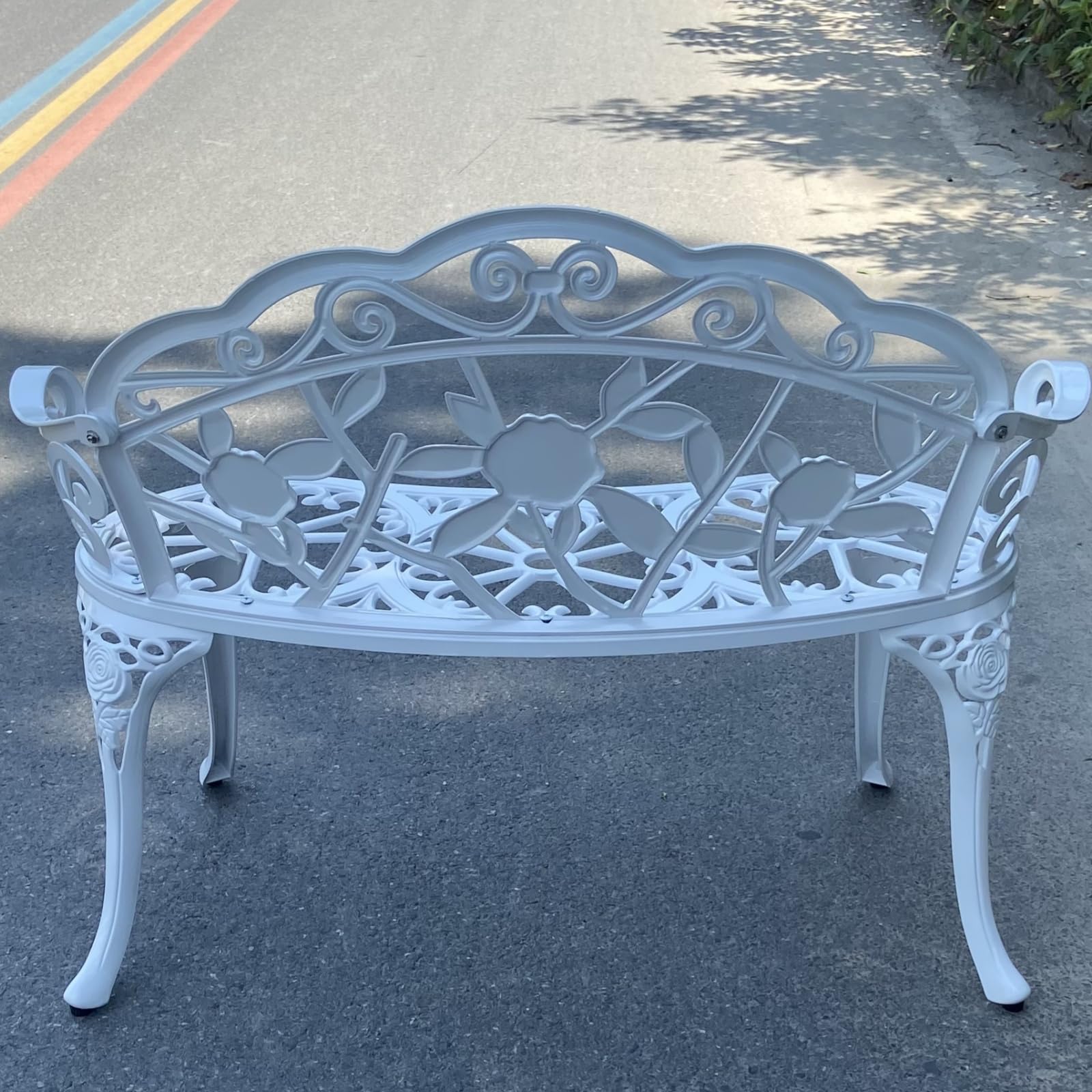 Panchina da giardino, in metallo, alluminio, rosa, adatta per giardino, veranda, parco, balcone, esterno (bianco)