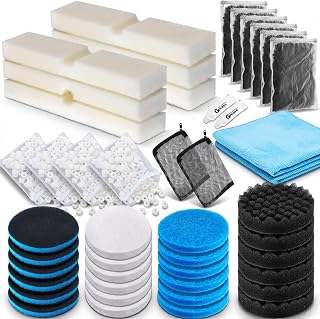 Threlaco 46 Pcs Replacement Filter Media Kit Compatible with Fx4/Fx5/Fx6 Aquarium Filters, Including 6 Upgraded 3 in1 Carbon Pad, 6 Polishing Pad, 6 Fine Polishing Pads, 6 Foam Block, 6 Foam Pads