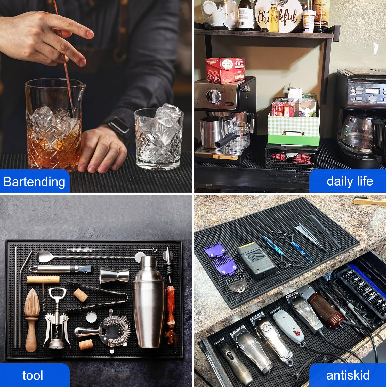 Confezione da 5 tappetini in gomma da bar, 45,7 x 30,5 cm, colore nero, per banconi, baristi, soluzione efficiente ed elegante per ogni esigenza di barista KUKLIPJIM