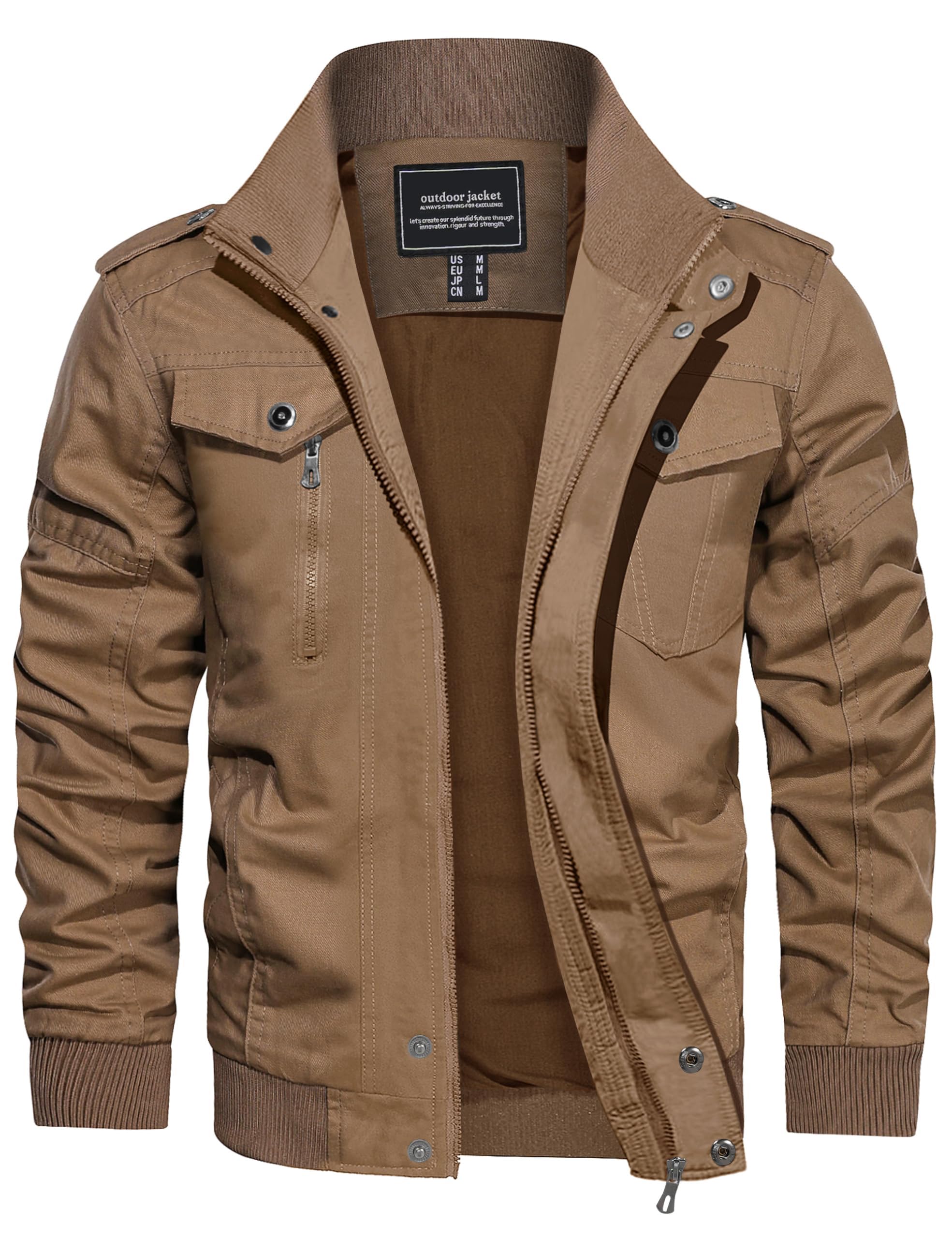 Men's Spring Fall Casual Windbreaker Jacket Cargo Stand Collar Military Bomber Jackets Coat