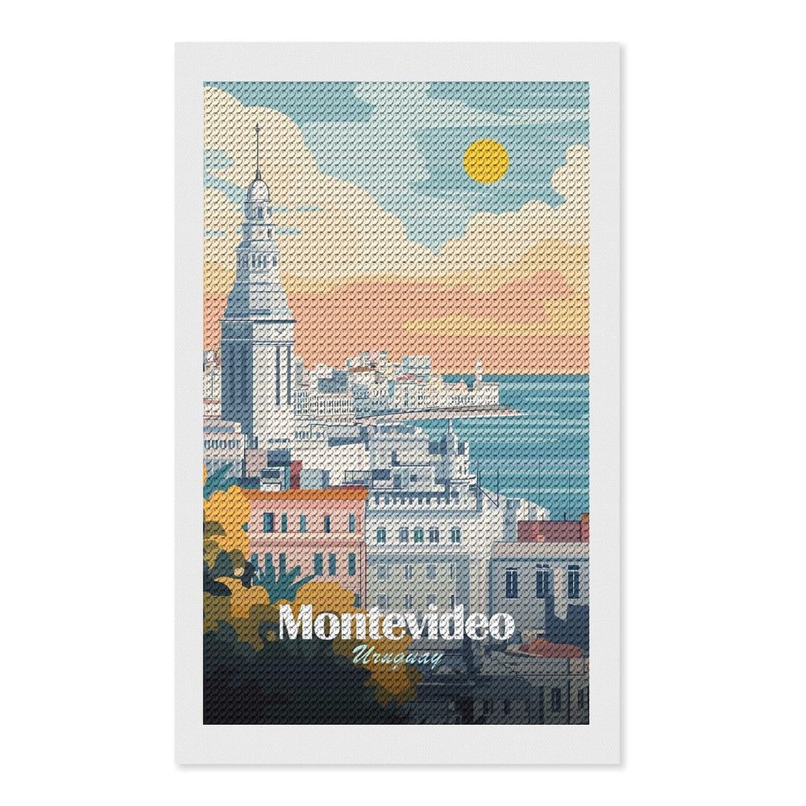 Junmoney Montevideo Uruguay Travel Diamond Painting Kit 12"x20", Festive Craft Gift, Bedroom Decor, Full Kit Included, Creative Gift Idea
