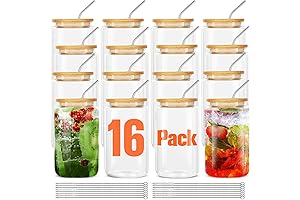 16Pcs Libbey Glass Cups With Lid and Straw