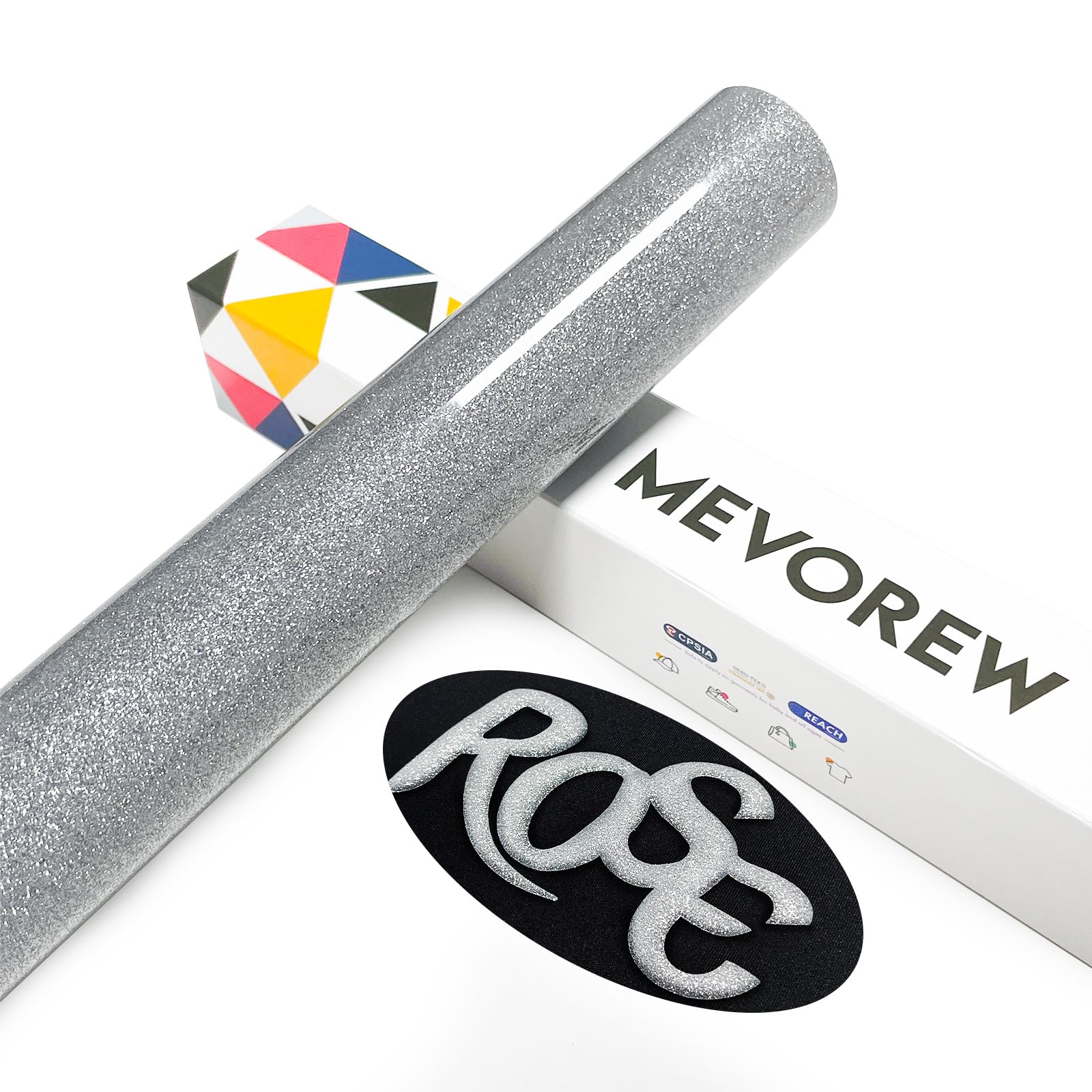 MEVOREW Glitter Puff Vinyl Heat Transfer, 12" x 5ft Silver Glitter Puff HTV Iron on Vinyl for T Shirts, Silver HTV Puffy Vinyl Heat Transfer Vinyl