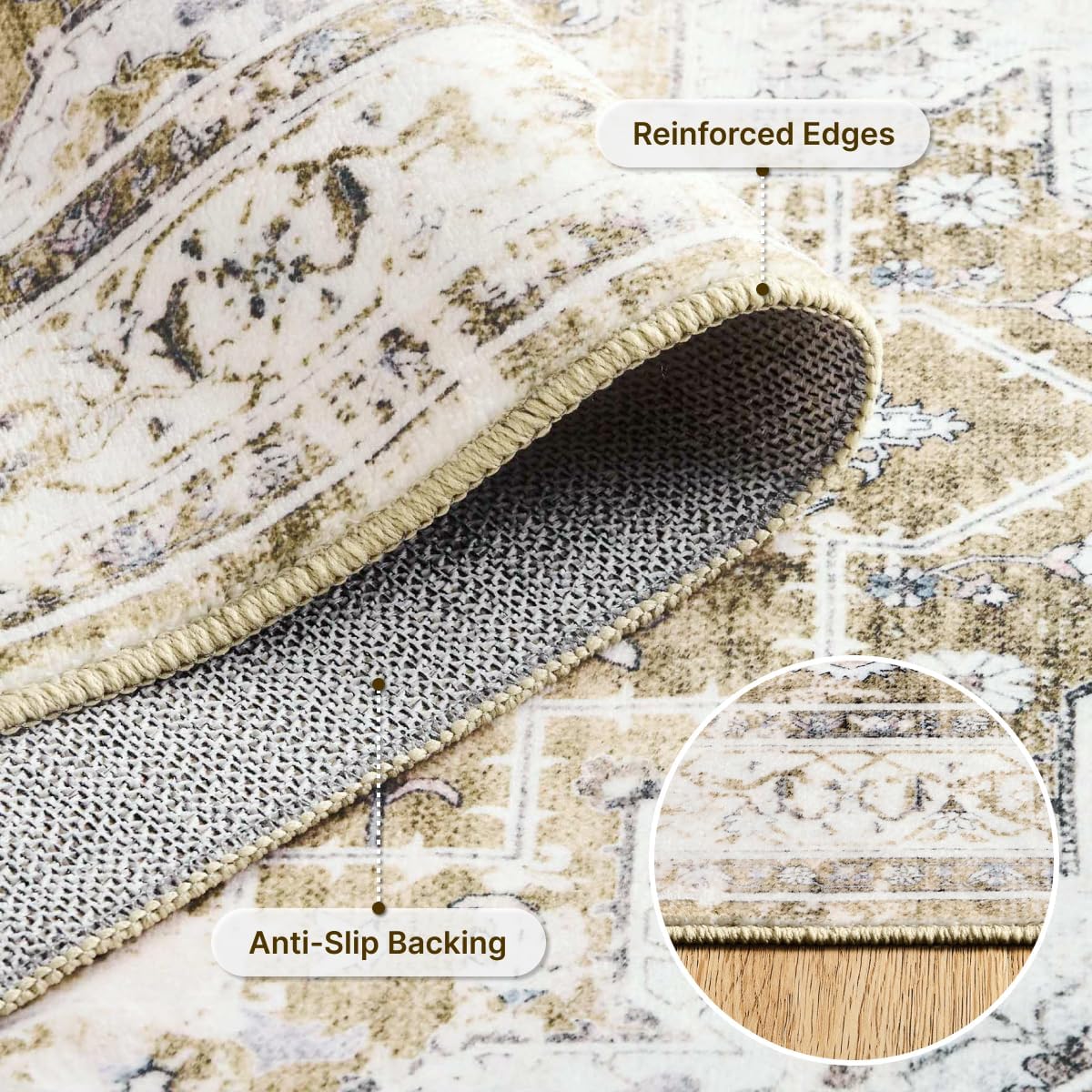 Area Rugs 8'x10' Washable for Living Room,Non-Slip Backing & Durable Edge Binding, Vintage Carpet for Bedroom Kitchen Dining Room Farmhouse Kids Room Nursery, Brown