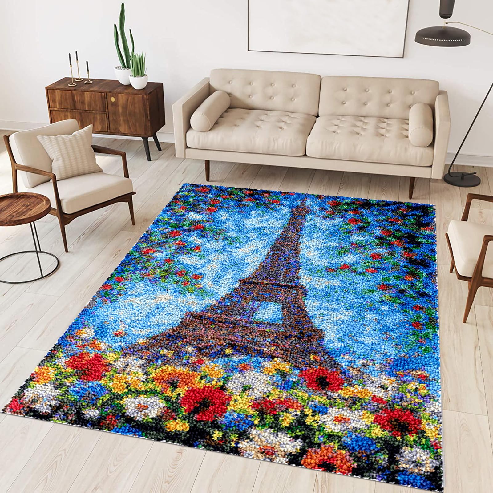 Tehocwiz Large Latch Hook Kits for Adults 75 x110 cm Latch Hook Rug Kits Rug Making Kit for Adults Printed Color Canvas Crocheting Crafts Embroidery for Beginners