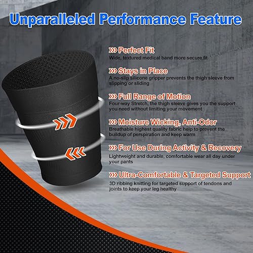 Miniatura 2 de Mangas de compresión para muslos (par), unisex, manga de compresión de isquiotibiales para alivio del dolor y recuperación de cuádruples e ingles,