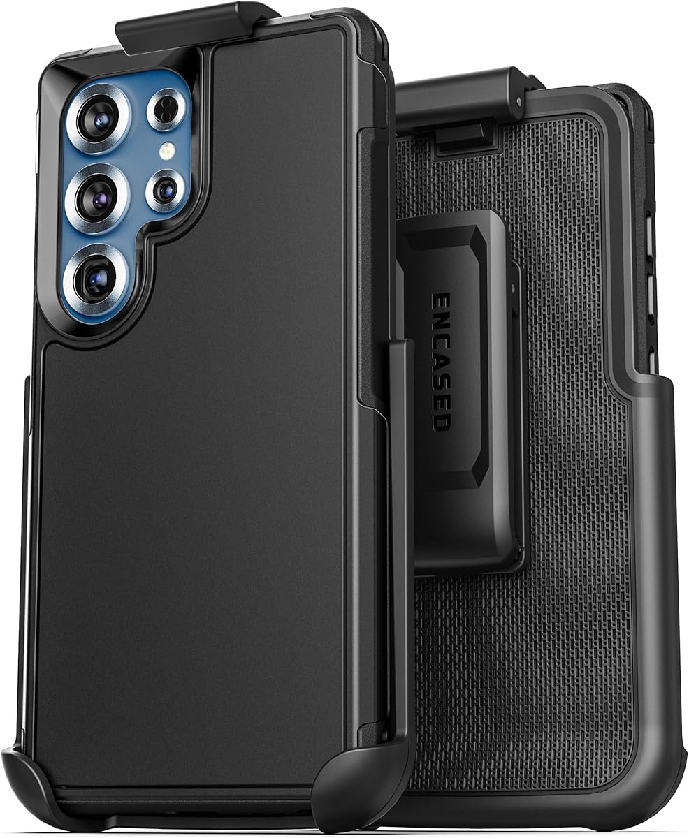 Encased Rugged Belt Case for Samsung Galaxy S25 Ultra, Protective [Heavy Duty] Dual-Layer Shockproof Cover with Rotating Belt Clip Holster (Compatible with MagSafe), Black (S25 Ultra)
