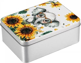 Rectangular Metal Tin Box with Lid, 4.92" x 3.54" x 1.9" Durable Small Metal Storage Container, Reusable Tinplate Organizer Box for Crafts, Candy, Keys, Gifts & DIY – Cute Baby Elephant