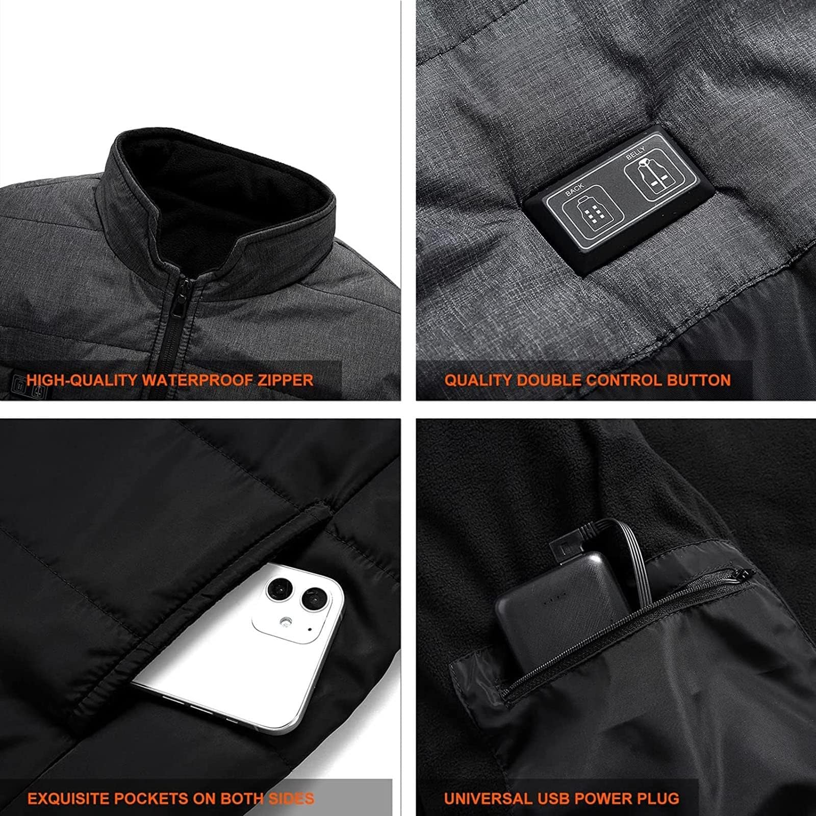 Chaleco calefactable - Calentador Corporal eléctrico USB, Chaqueta Ligera y Lavable para Exteriores, Ideal para Caza y Senderismo
