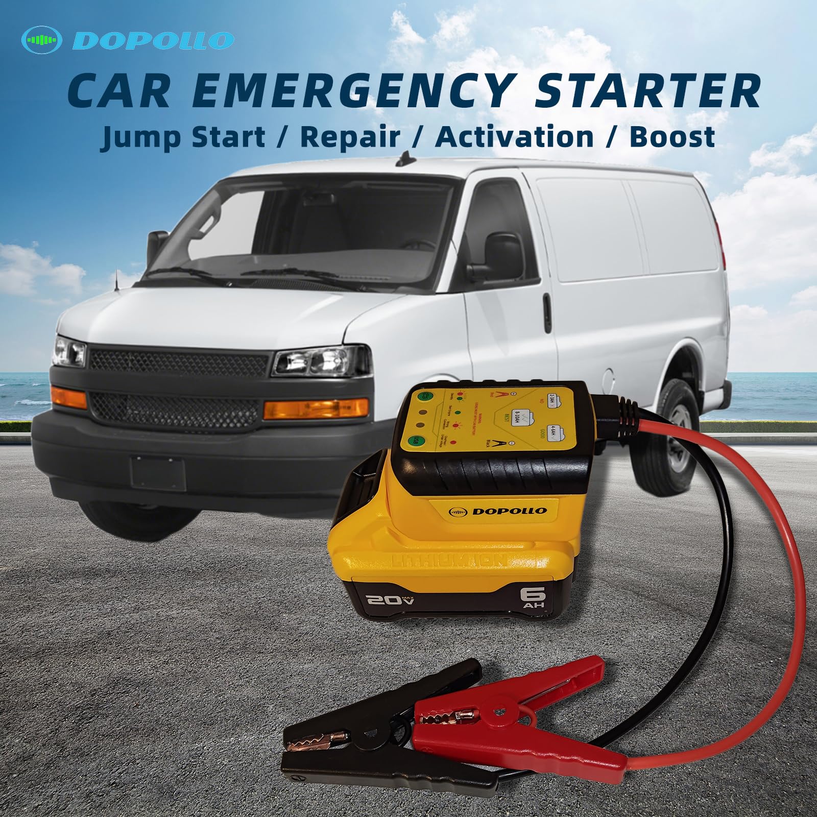 Dopollo Multi Starter, Work with Dewalt 20V/60V Battery, Jump Start Adapter DJS20-DEW, Car Jump Starter?Battery Repair/Activation/Boost, for 6.0L Engines, USB Power Source