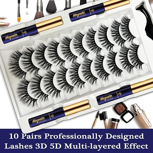 Miniatura 2 de Pestañas magnéticas 7C SevenCrown pestañas magnéticas redondas con delineador de ojos, pestañas magnéticas de aspecto natural 3D con aplicador, 10