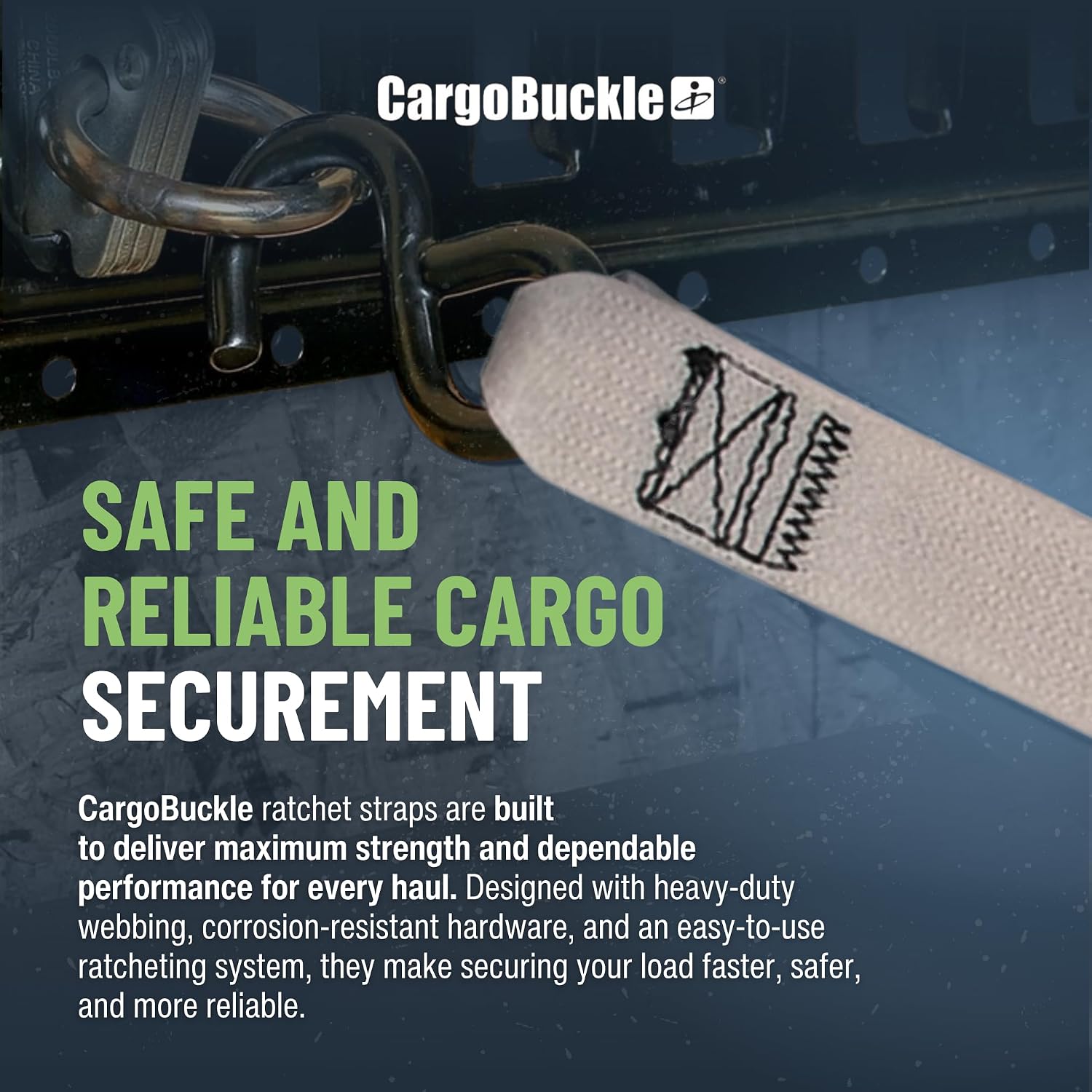 CargoBuckle F13758 Ratchet Straps Heavy Duty - 2 Inch x 15 Ft Tie Down Straps with S Hooks, 833 lb WLL, 2500 lb Break Strength, Cargo Strap for Truck Bed, Trailer, Boat, ATV, Motorcycle, Moving