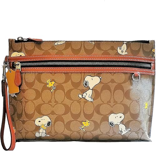COACH Peanuts Carry All Pouch con Snoopy Woodstock Print Caqui secuoya