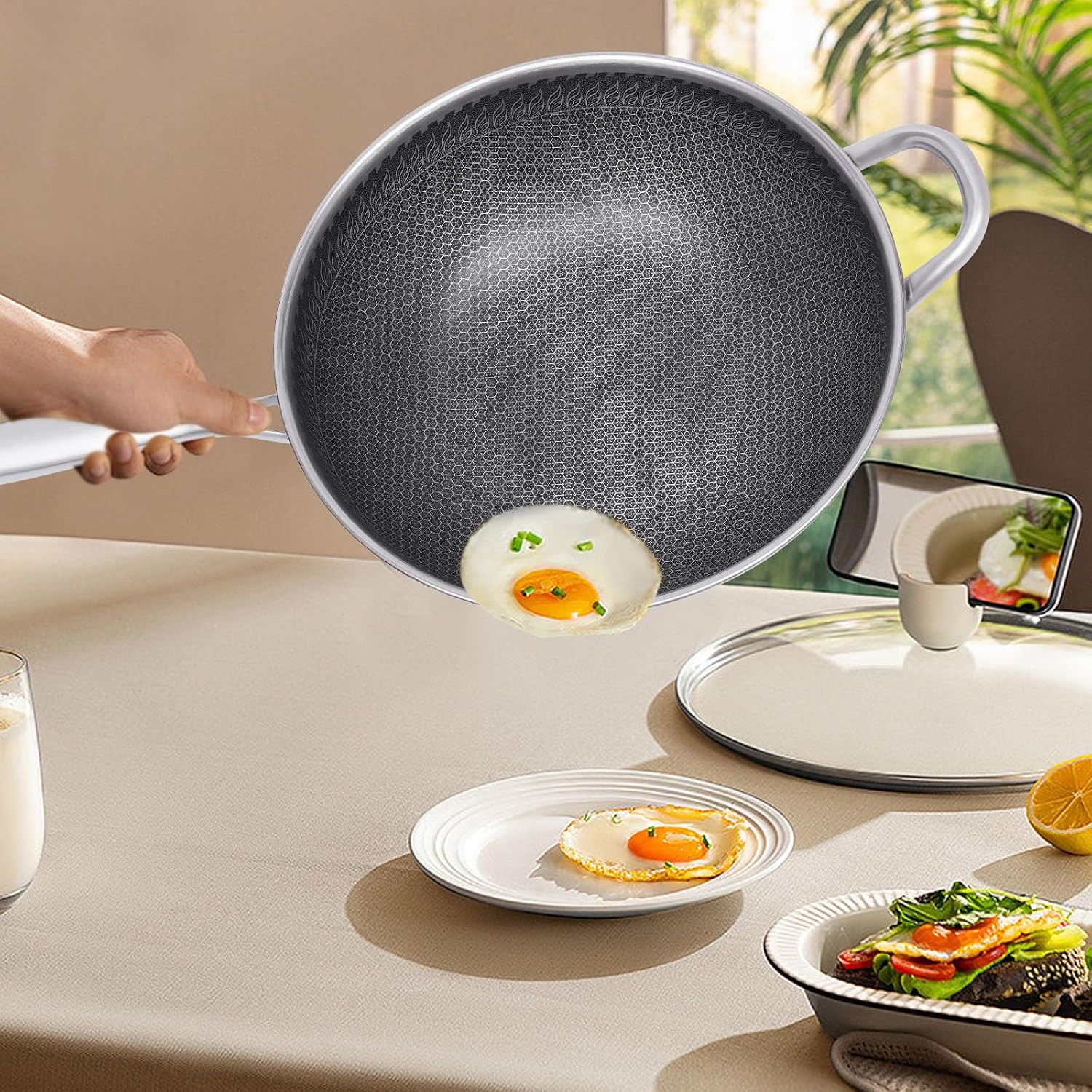 12 inch Wok Pan Stir-fry Pans Nonstick Stir-fry pans Nonstick with Lid