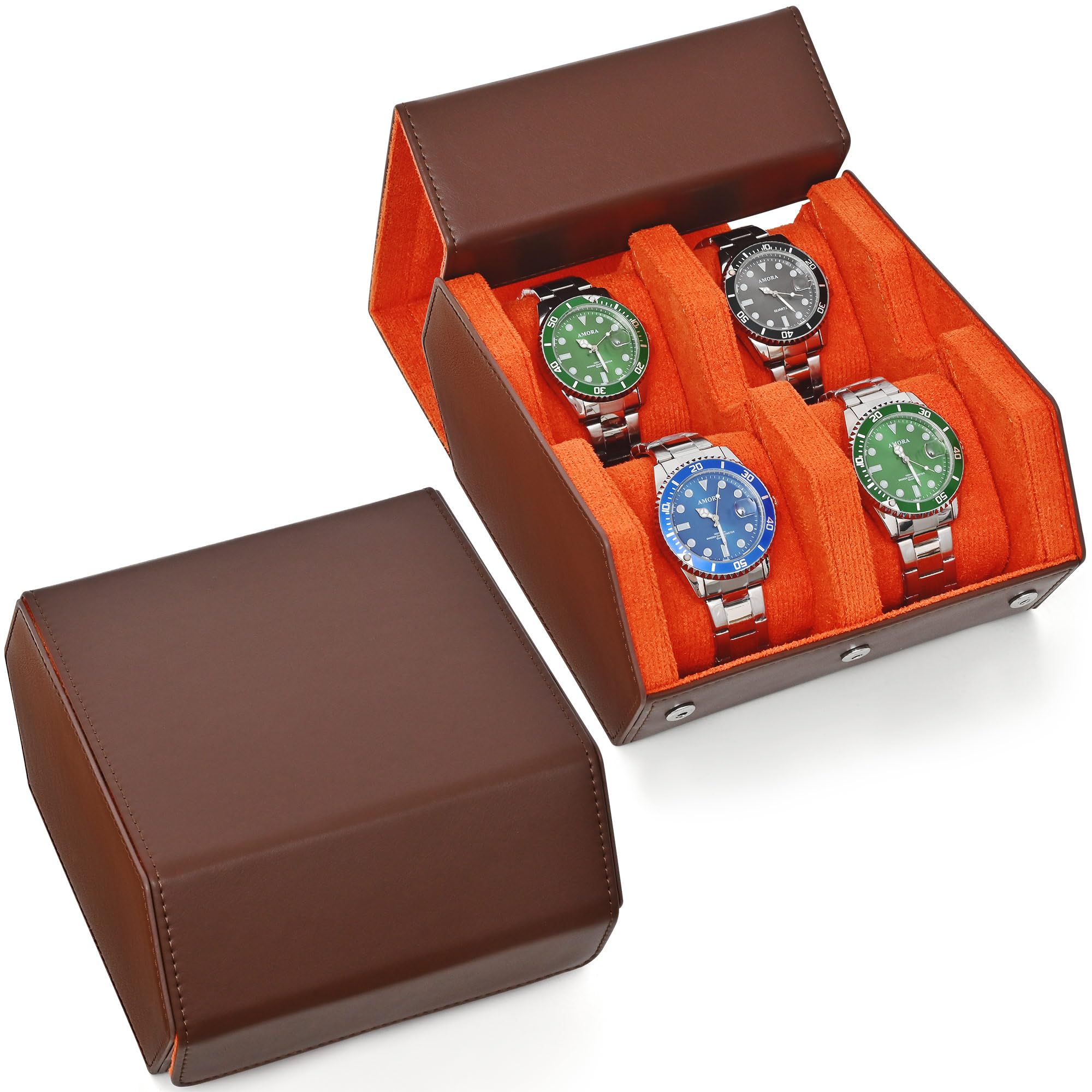 Flyroom Watch Roll Travel Case for 4 Watchs Storage and Organizer-Secure Storage with Innovative Slide Pillows & Solid Dividers for Home Storage, Protect and Display