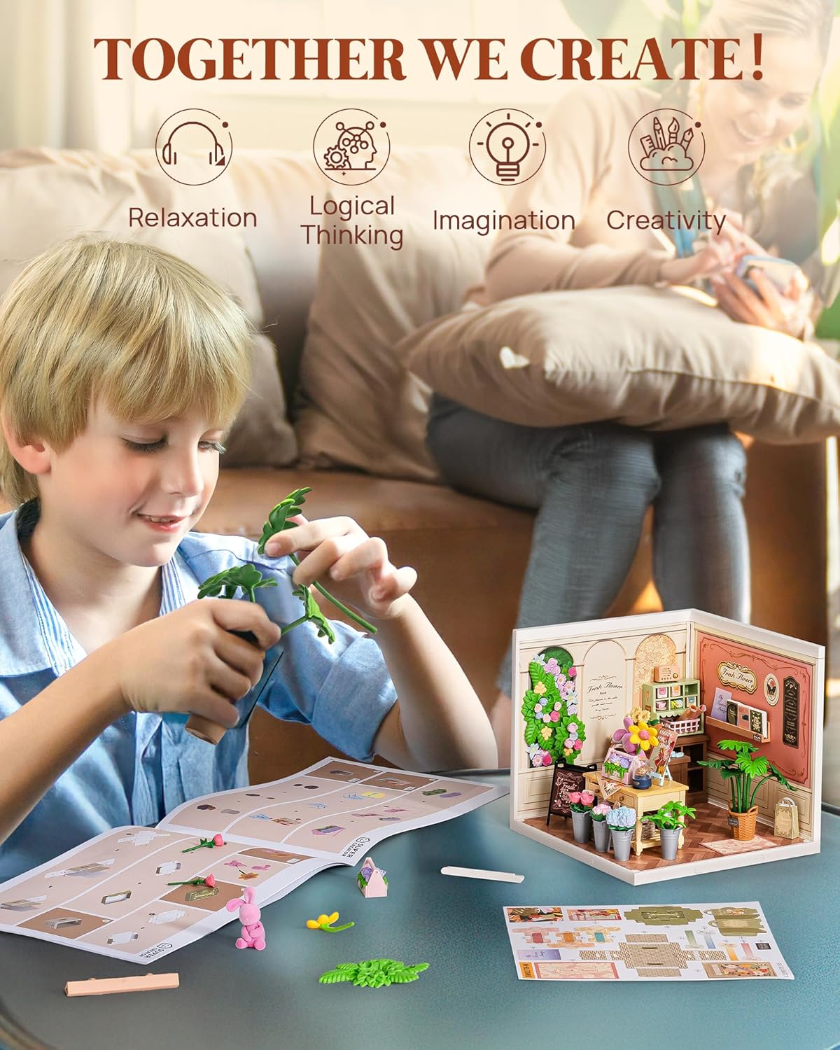 Rolife Super Creator Kits Fresh Flower Shop, Tiny House Building Blocks for Little Dolls, DIY Plastic Mini House Model Building Kits for Teens Aged 14+, DIY Crafts/Hobbies for Adult(Fresh Flower Shop)