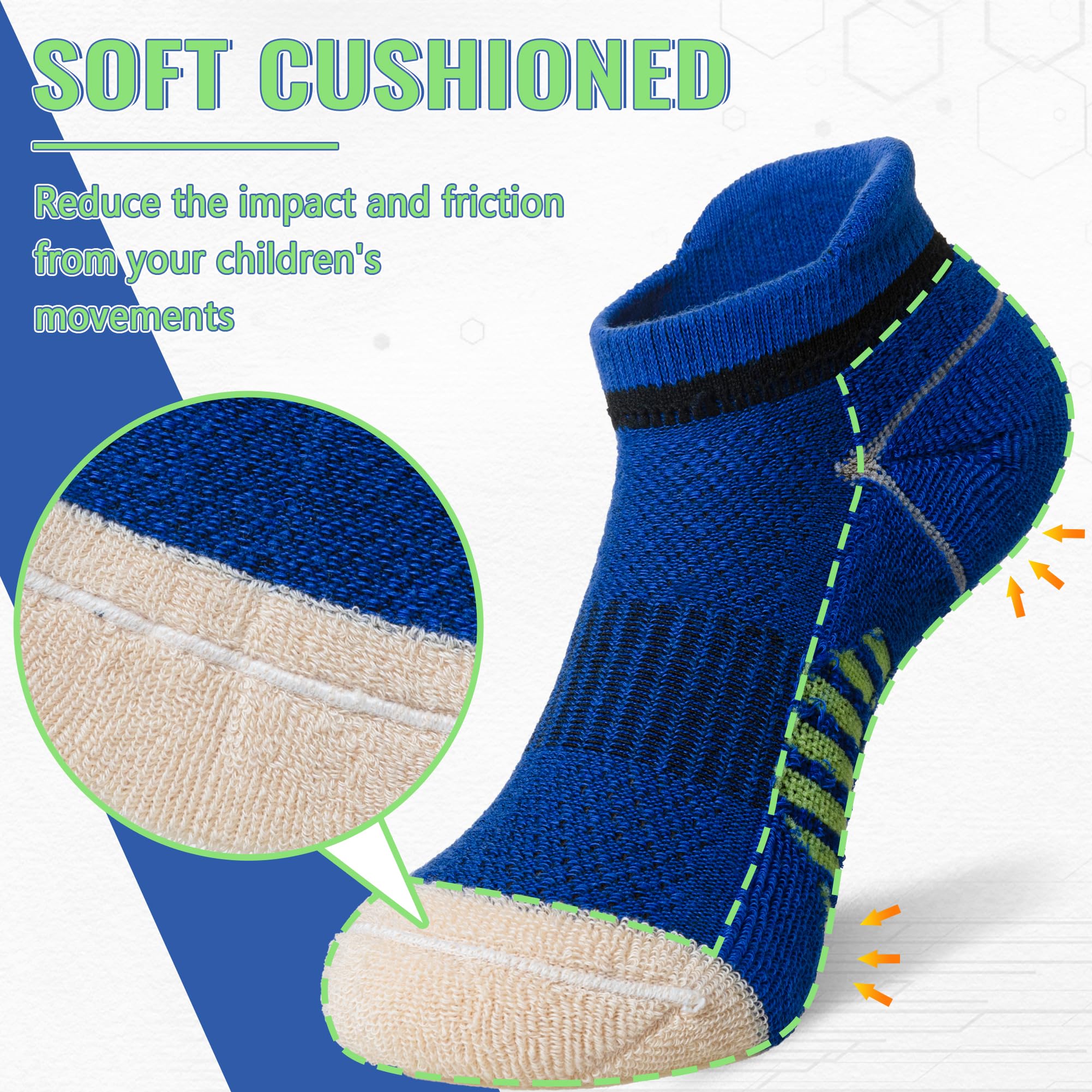 SEEYAN Kids Socks Boys Ankle Athletic Half Cushioned Low Cut Sport Cotton Breathable Socks 6 Pairs