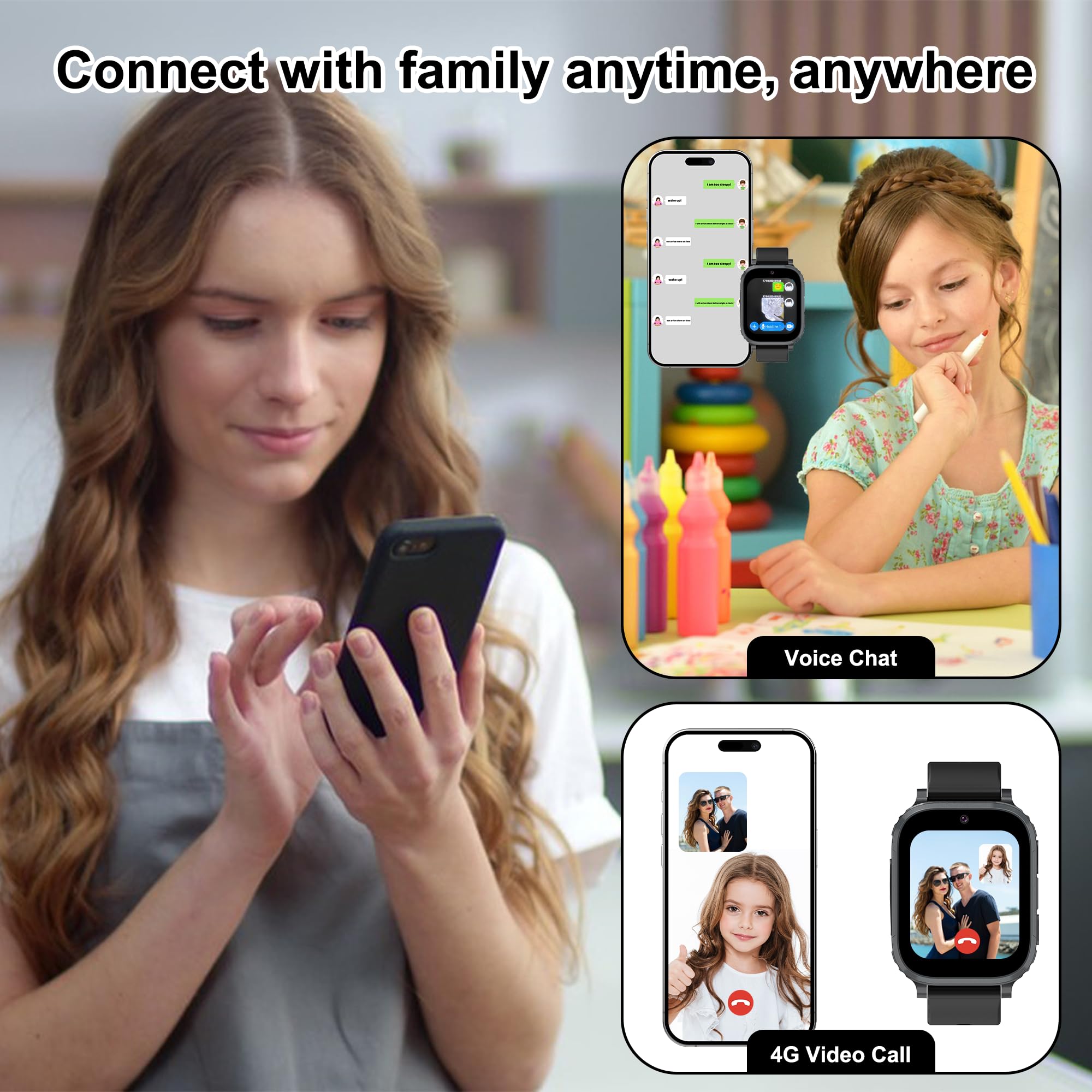 4G Reloj Inteligente Niño, Smartwatch Niños GPS y Llamadas,IP68 Impermeable Reloj GPS Niños Localizador y Llamadas Videollamada Teléfono SOS Chat Despertador Juego