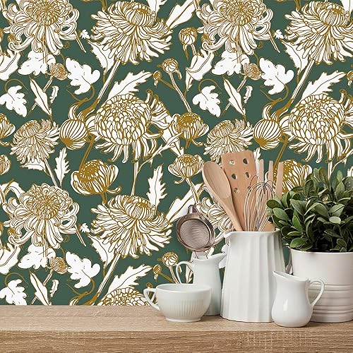 Papel tapiz floral vintage para despegar y pegar, papel de contacto extraíble bohemio de 16.1 x 196.8 pulgadas, papel tapiz autoadhesivo para