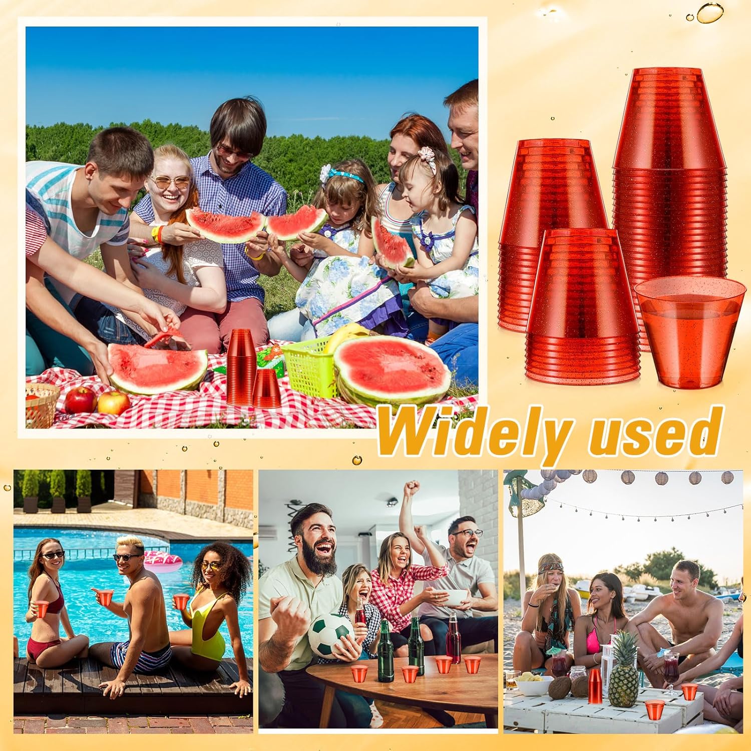 Baderke 100 Pcs Plastic Party Cups Glitter Plastic Cups Disposable Clear Cocktail Containers for Outdoor Birthday, Wedding, Christmas Thanksgiving Parties (Red,9 oz) - Image 6
