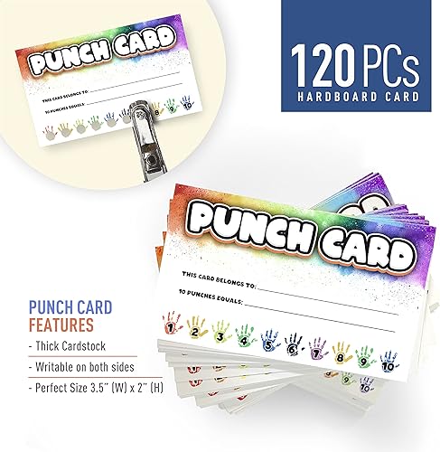 Miniatura 2 de easykart labels Punch Cards - Paquete de 120 tarjetas de recompensa de lealtad de incentivo para profesores, tarjetas de punzón de comportamiento