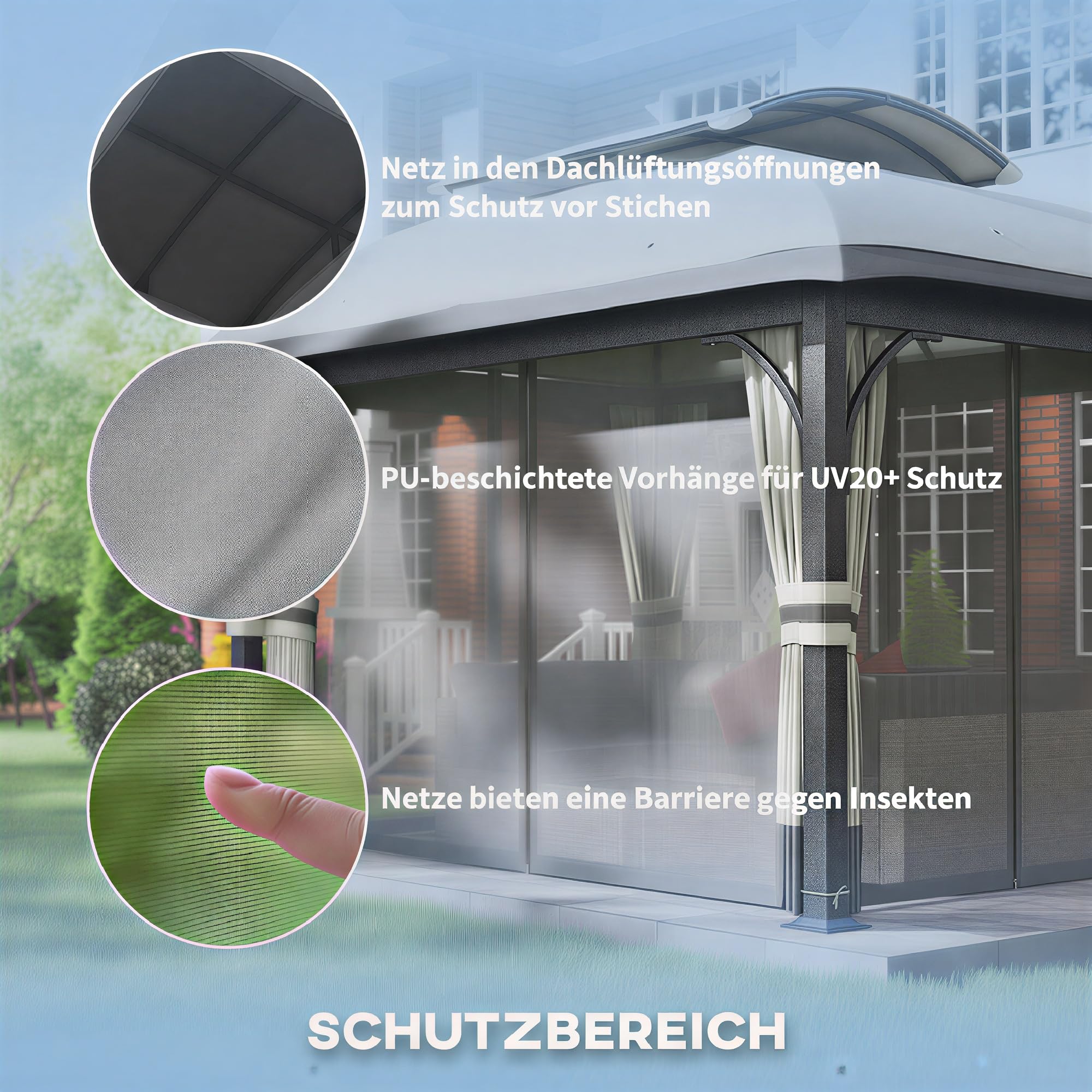 Outsunny Pavillon mit Doppeldach, 4x3,3 m, wasserabweisend und stabil, Winterfest Gartenpavillon aus verzinktem Metall mit Moskitonetz und Seitenteilen, für Garten oder Terrasse, Hellgrau