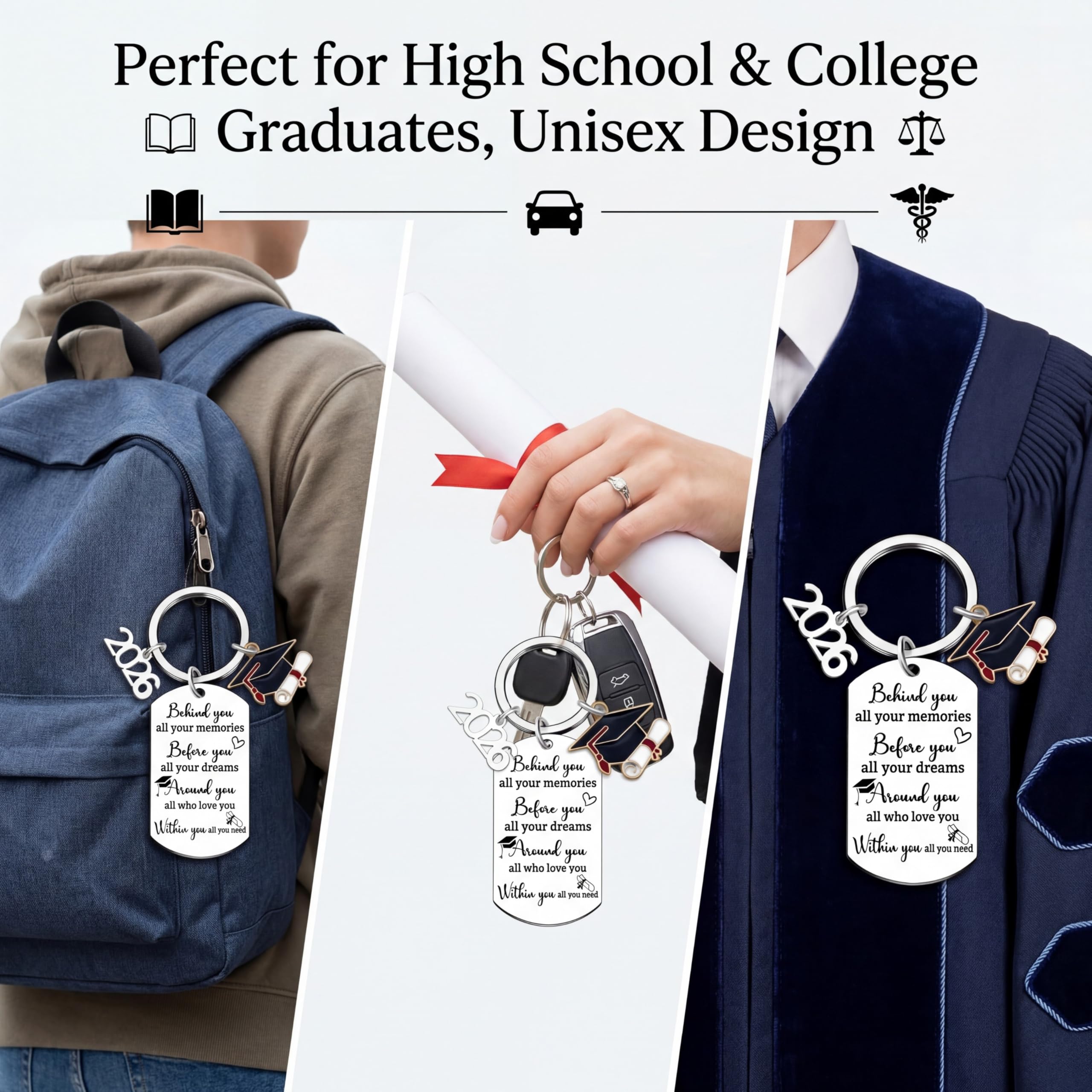 2026 Keychain - Personalized Stainless Steel Graduation Gift for Graduates with Charm of 2026