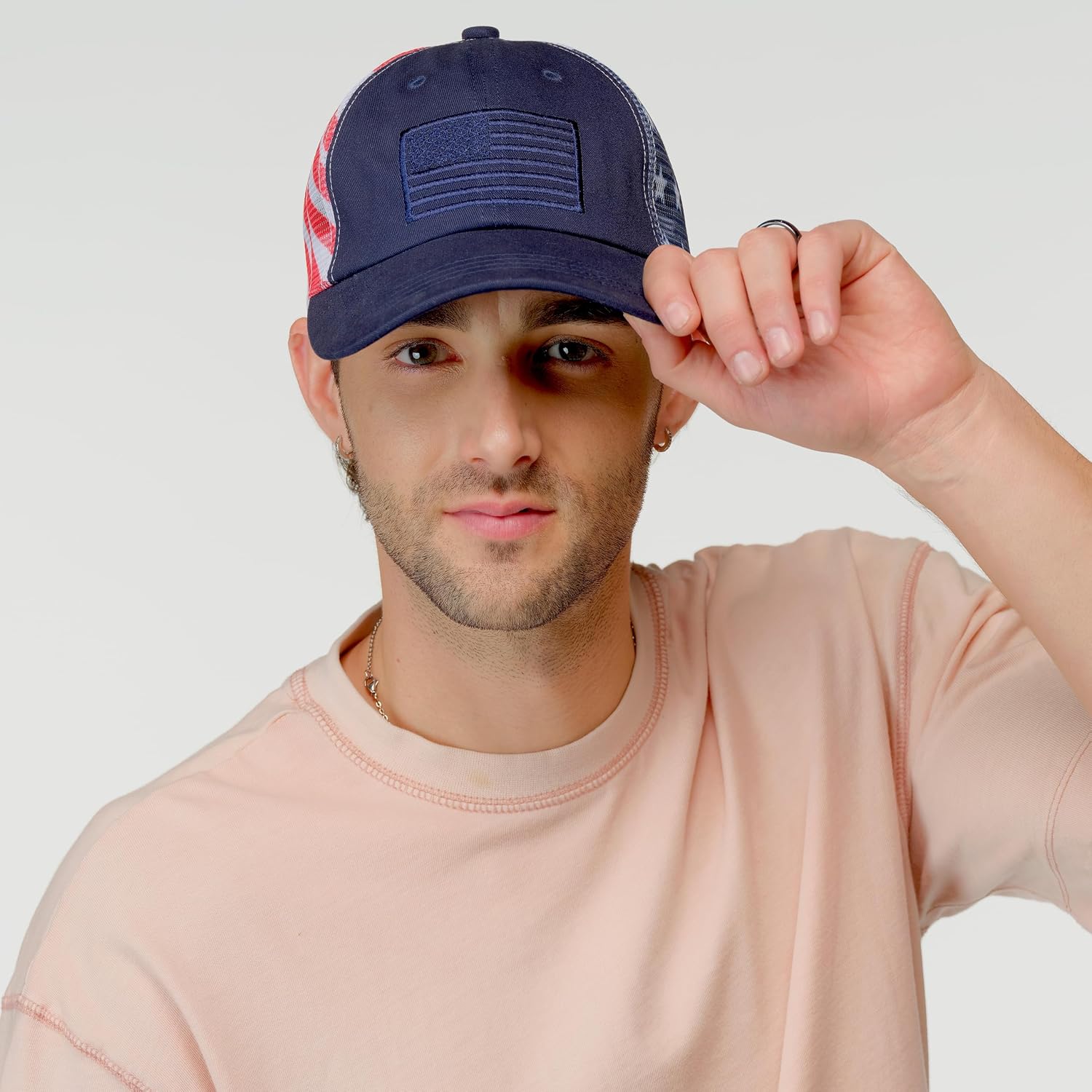C.C Unisex Baseball Cap – Embroidered Cotton Front, American Flag Mesh Back, Adjustable image 5