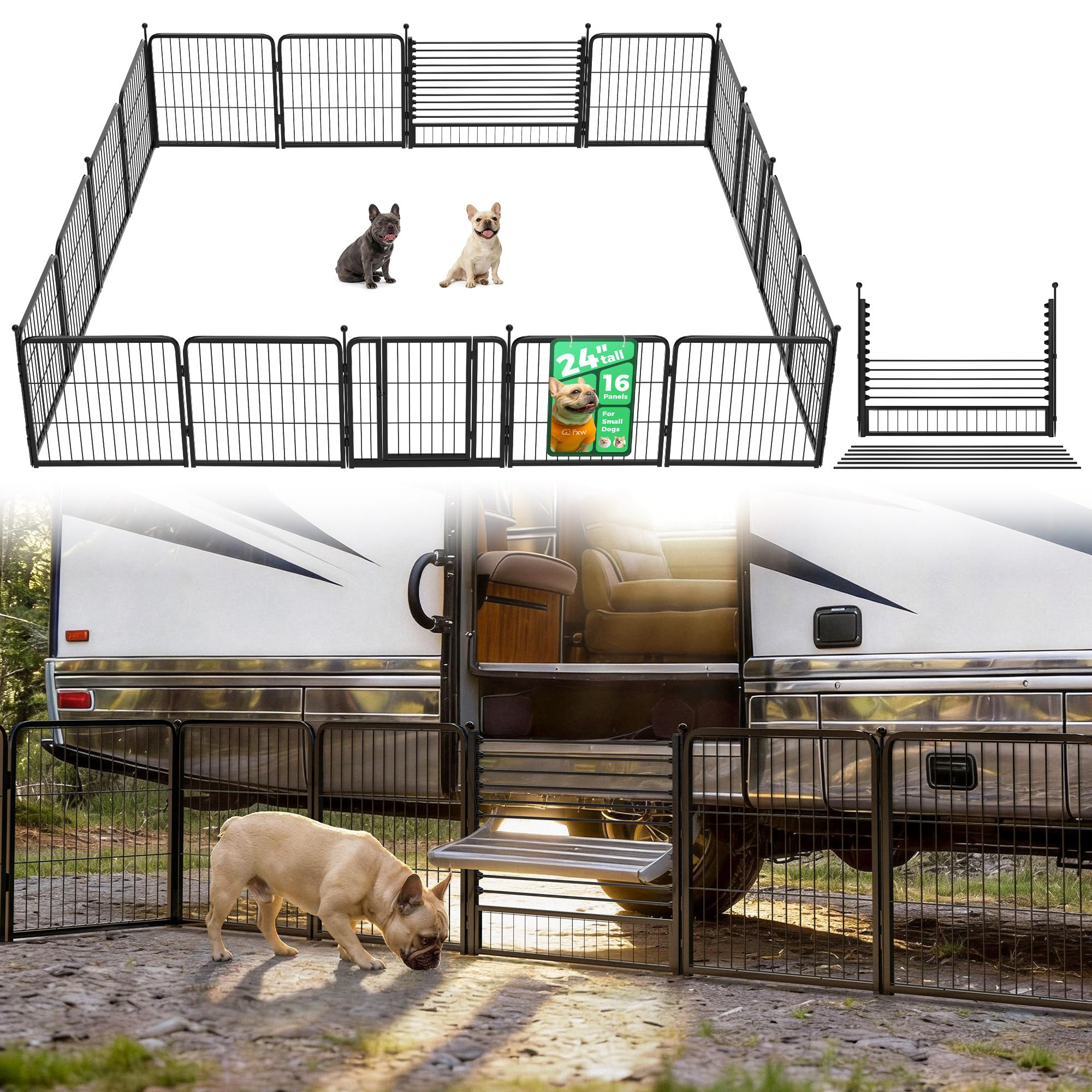 FXW Instant Dog Playpen with RV Step Grid for RV Camping, 24" H, 16 Panels
