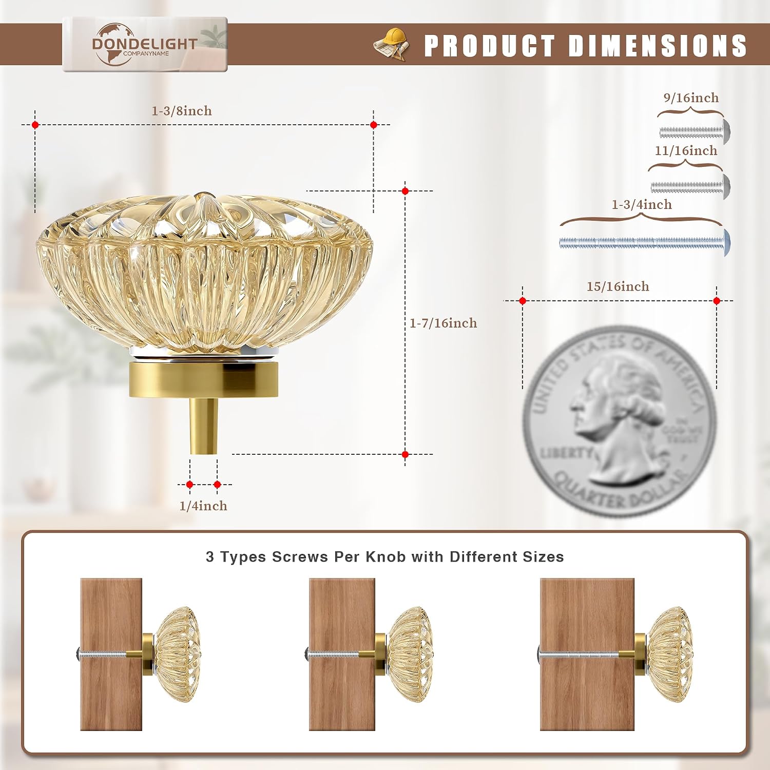 4PCS Cabinet Knobs, 1-3/8" Champagne Gold Crystal Floral Drawer Pull Handle image 2