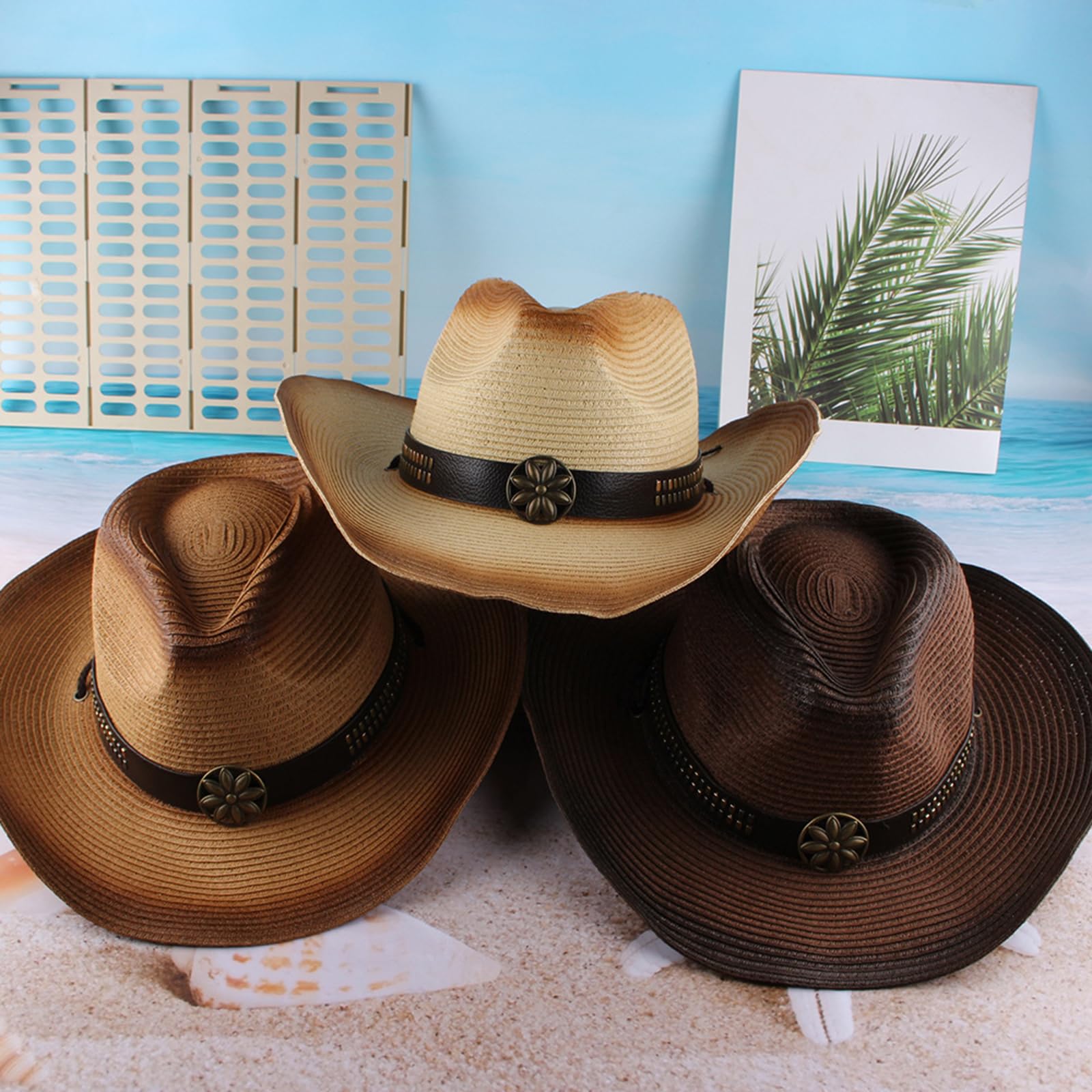 Chapeaux de paille de cowboy, chapeau classique en feutre à large bord de style occidental et chapeau de cowgirl avec boucle pour femmes et hommes
