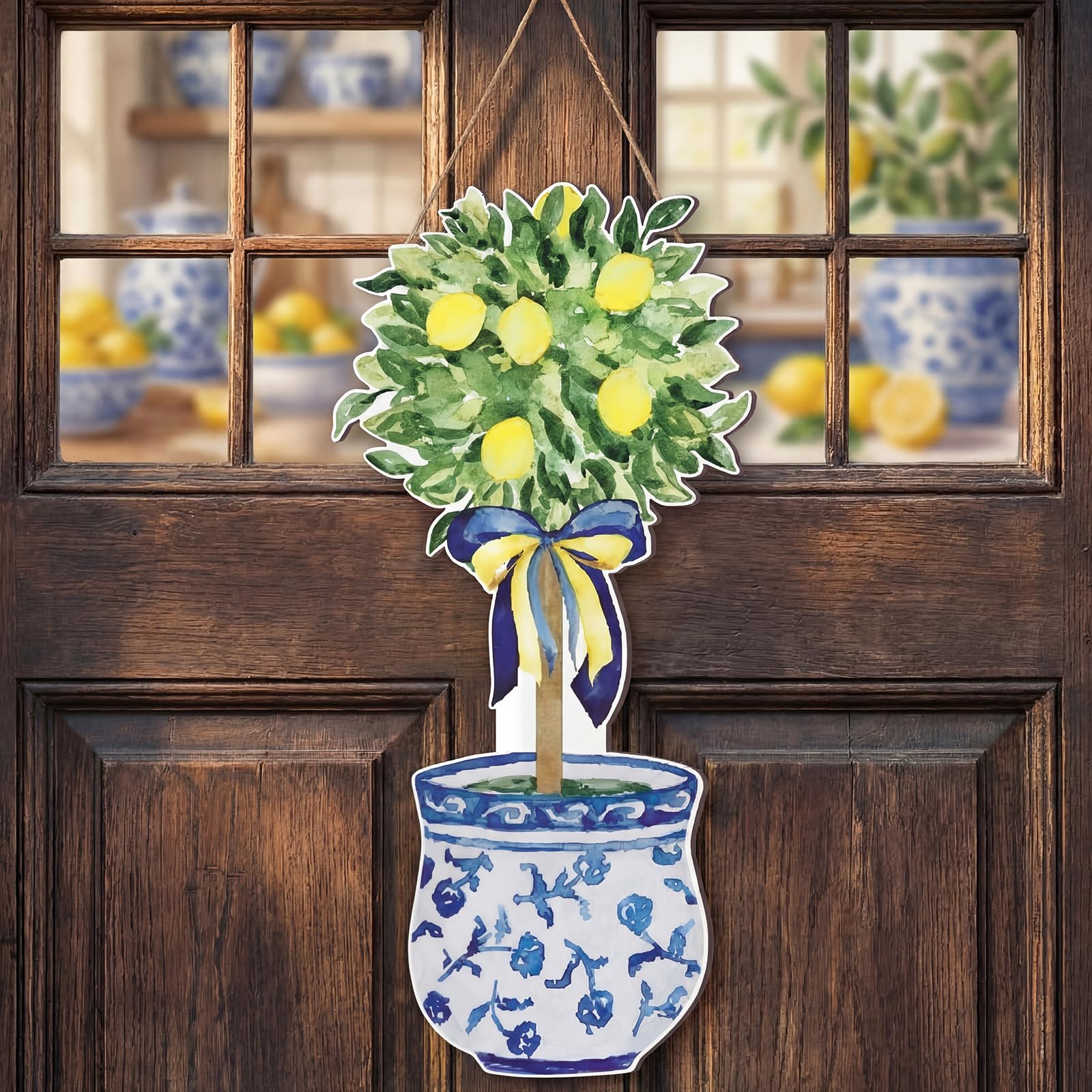 Rattanview Large Chinoiserie Lemon Tree Door Hanger Summer Wooden Sign