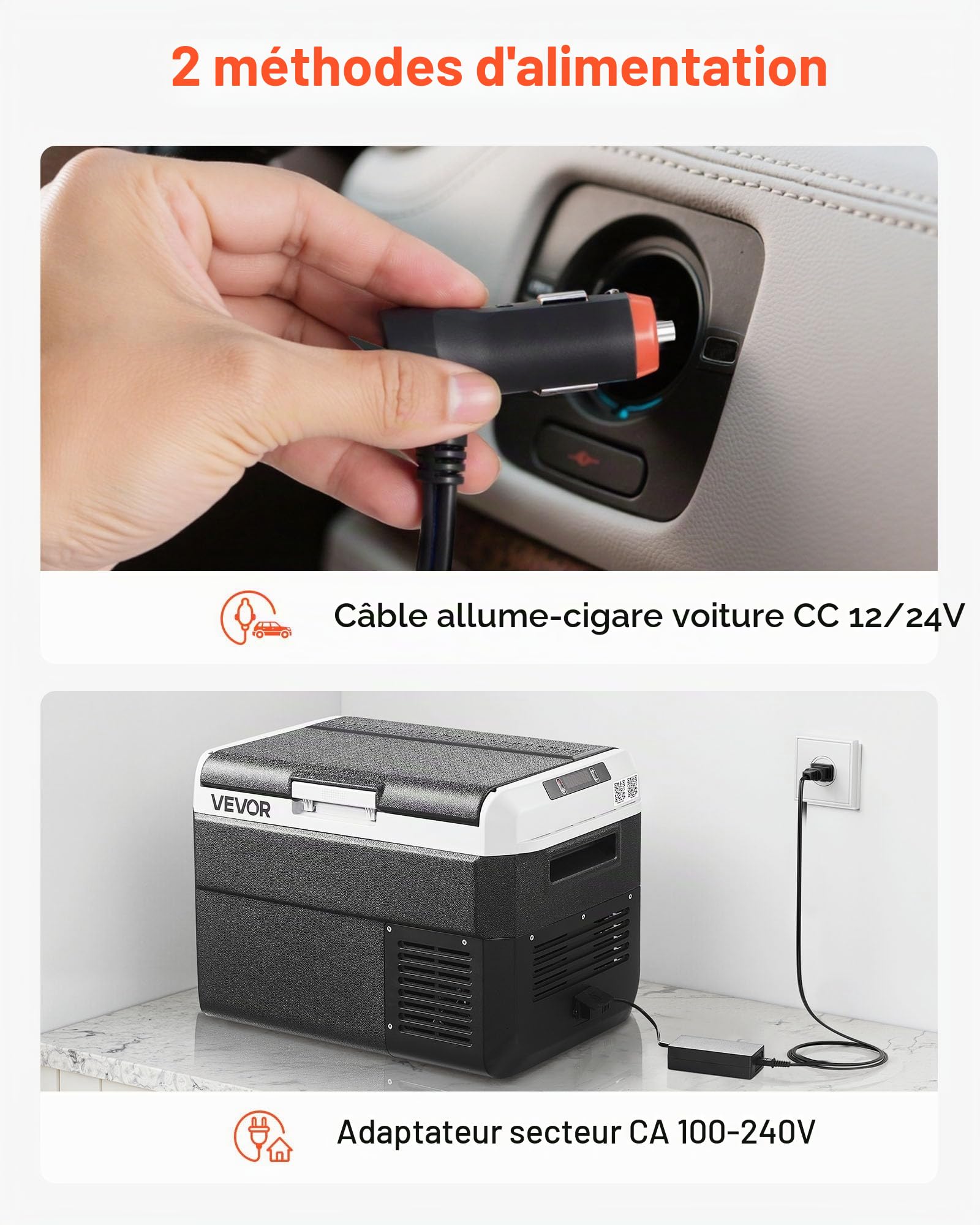 VEVOR Glacière Électrique Portable 25 L 12/24 V CC 100-240 V CA, Réfrigérateur à Compression, Température Réglable -20 °C à 20 °C