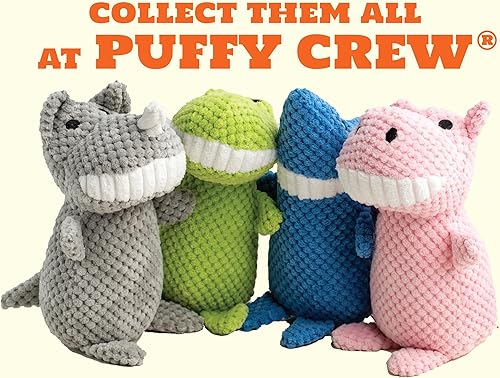 Miniatura 6 de Puffy Crew Juguete de peluche chirriante para perro, 8 pulgadas, rinoceronte de boca grande, gris