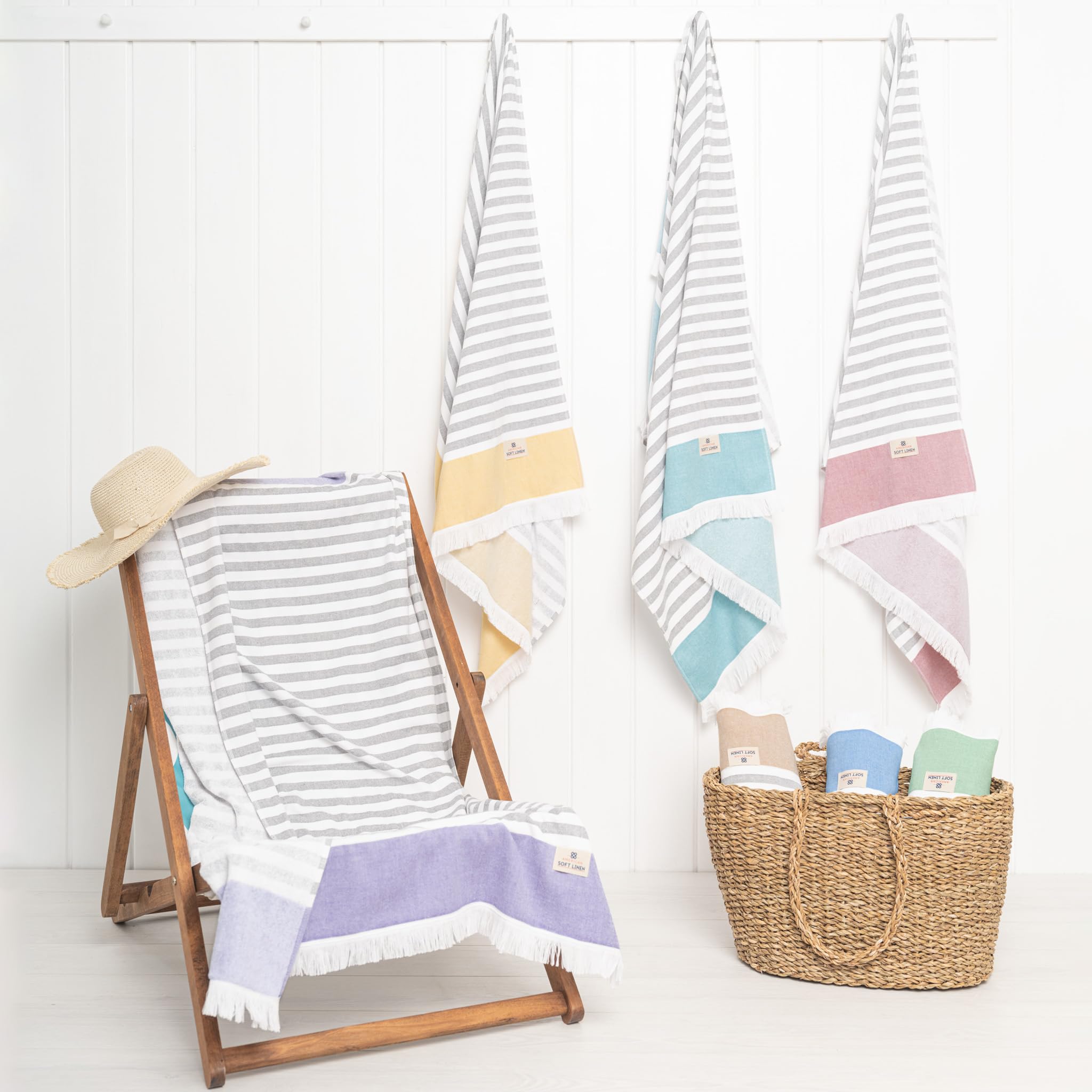 American Soft Linen Turkish Peshtemal - Toallas de playa 100% algodón, paquete de 4 toallas de natación para playa y piscina, color marrón