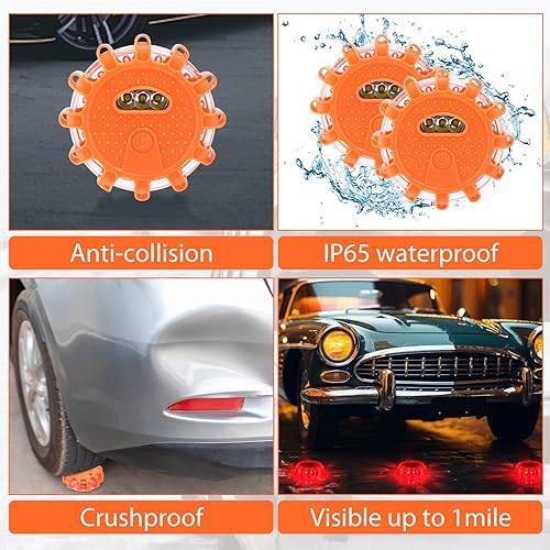 Miniatura 6 de Tallew Paquete de 4 Luces LED de Emergencia en Carretera Intermitentes Kit de Advertencia de Seguridad con Baliza Imán Gancho Vehículo Barco Camión
