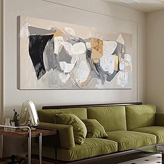 Abstract Canvas Oversized Wall Art Decor Gray Gold Modern Abstract Graff...