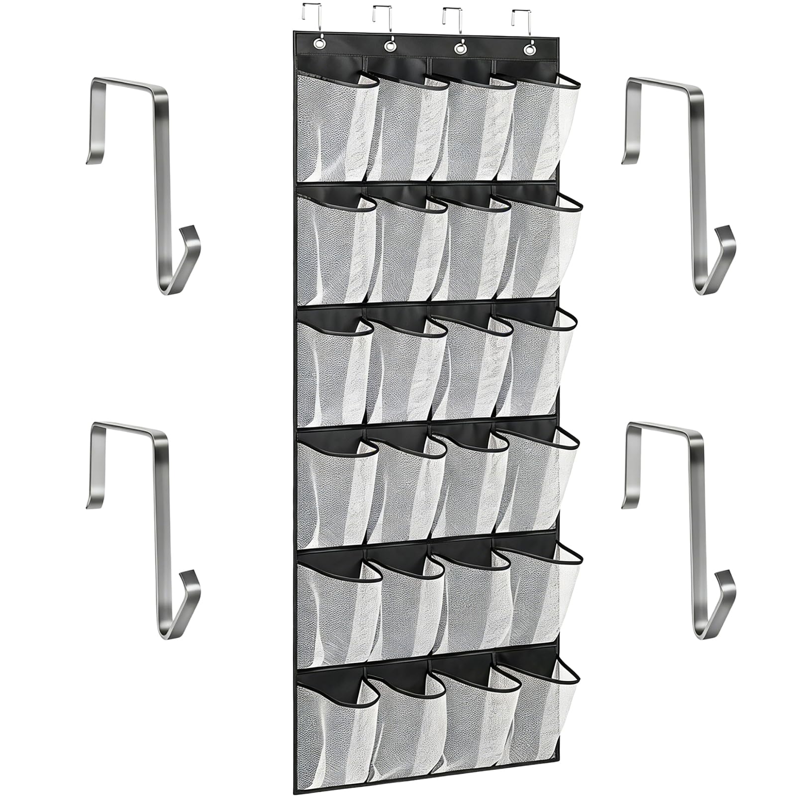 Houbobo Men's Over The Door Shoe Organizer, Space Saving Hanging Shoe Organizer With 24 Breathable Mesh Pockets, Reusable Large Capacity Hanging Shoe Rack Hanger For Wo Kids