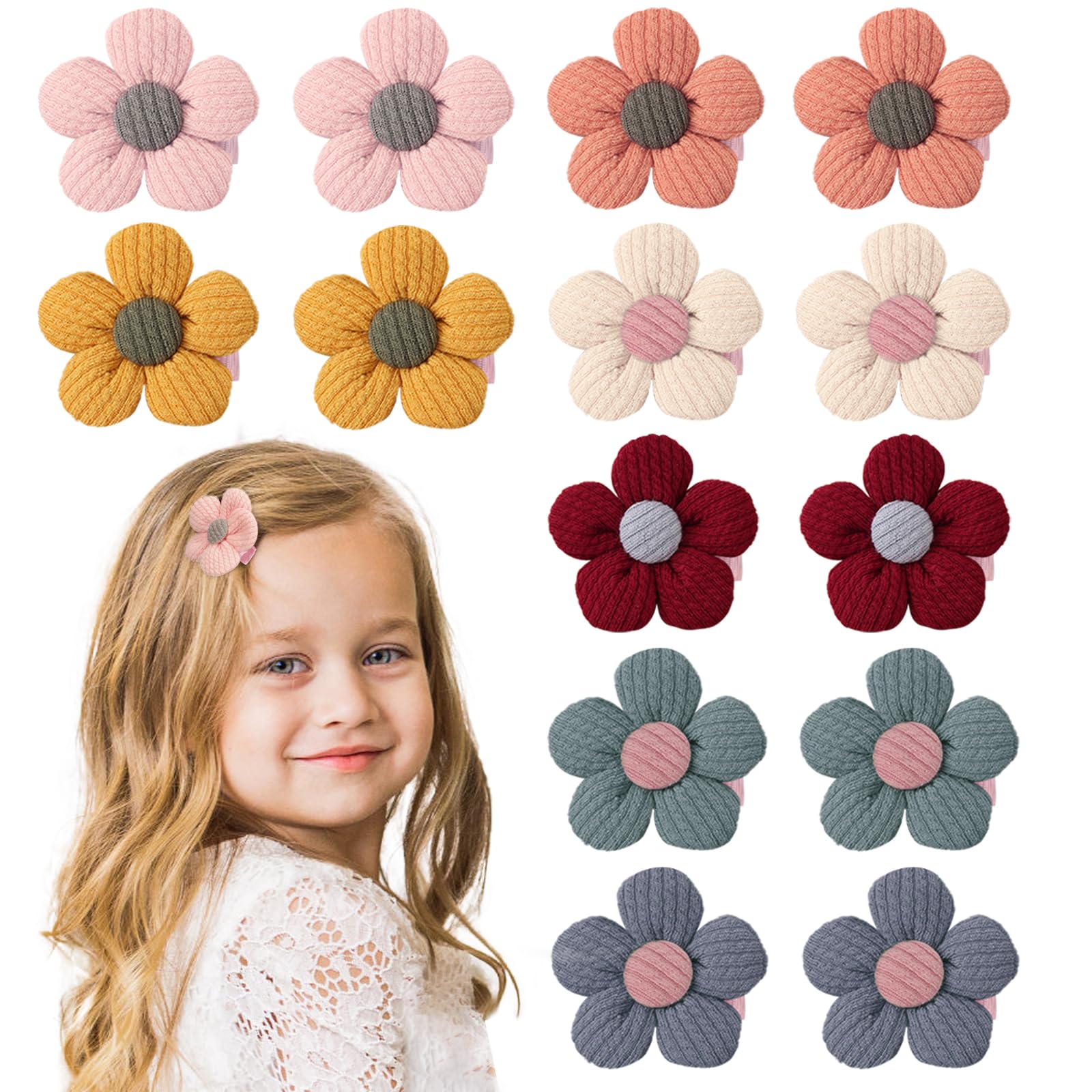14 Pcs Baby Hair Clips Baby Girl Flowers Hair Clips Cute Non Slip Hair Snap Barrettes Thick Thin Floral Hair Accessories for Infant Toddler Kids