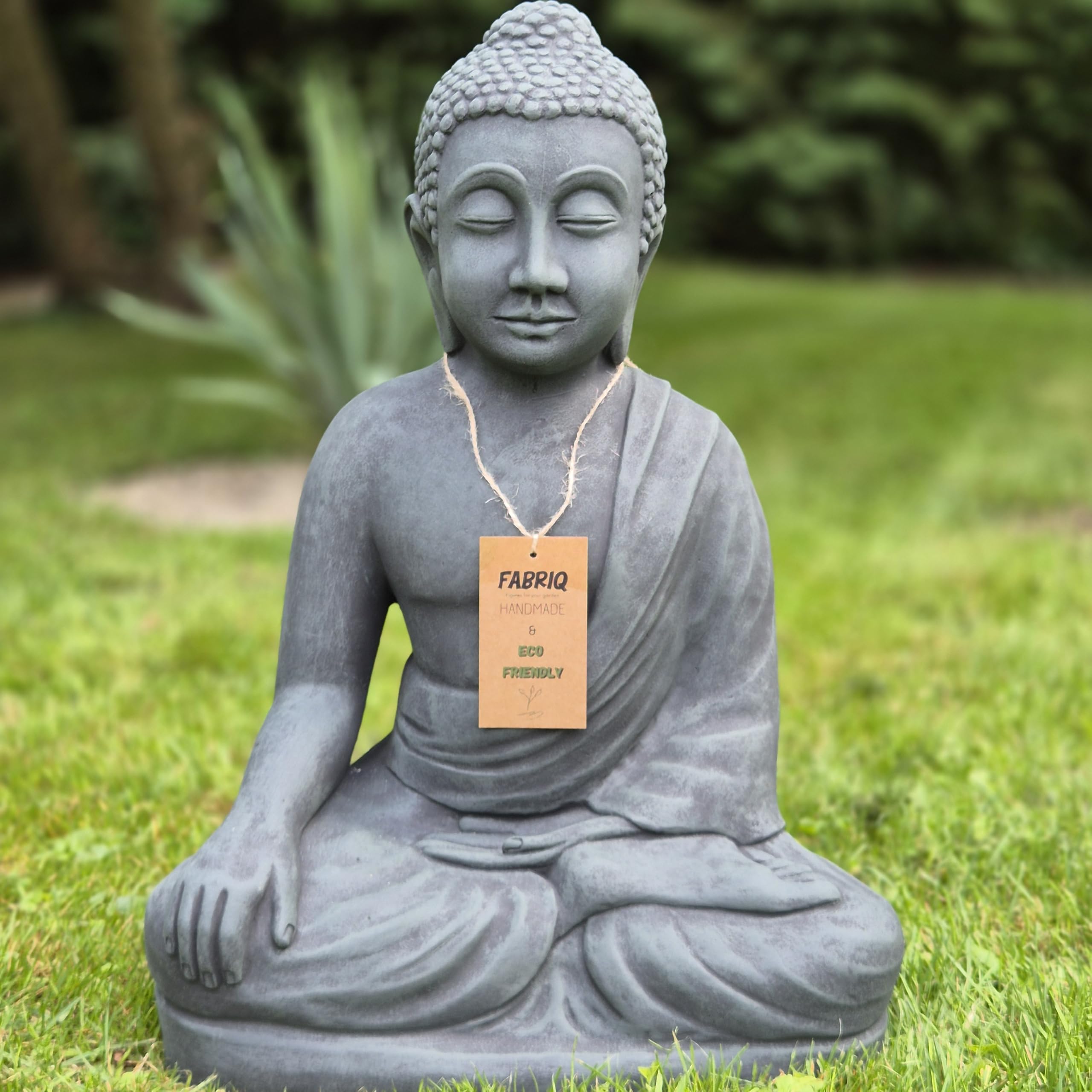 FABRIQ Statue de Bouddha - 50 cm - Noir/vert - 26 kg - Hauteur : 50 cm - En pierre massive résistante aux intempéries et au gel jusqu'à -30 °C - Décoration de jardin de qualité supérieure