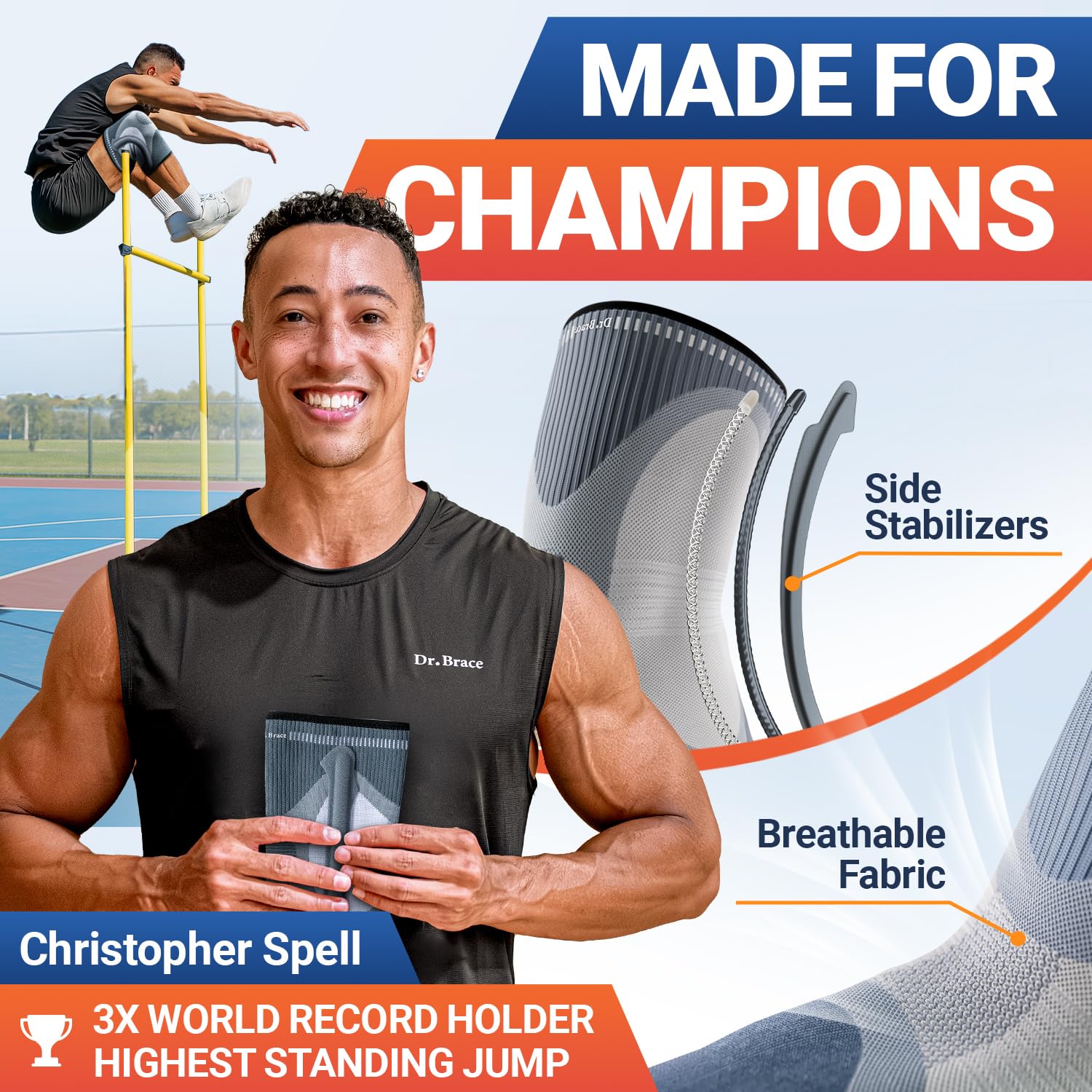 DR. BRACE Elite - Rodillera estabilizadora de tamaño (pack de 2 unidades) - Rodillera para hombre y mujer - Entrenamiento deportivo diario - Manguito de compresión para el máximo apoyo contra
